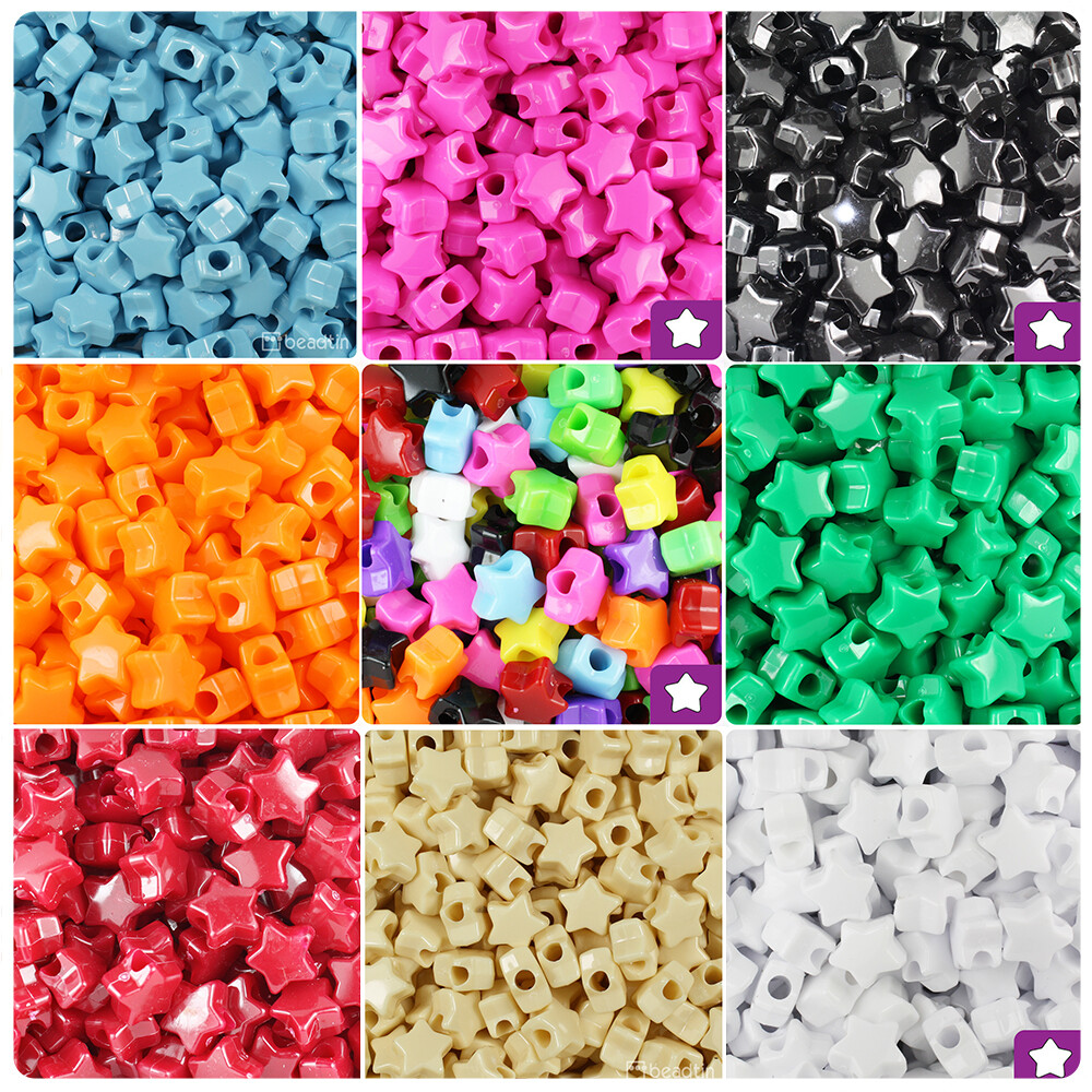 BeadTin Opaque 13mm Star Pony Beads (250pcs) – Color choice