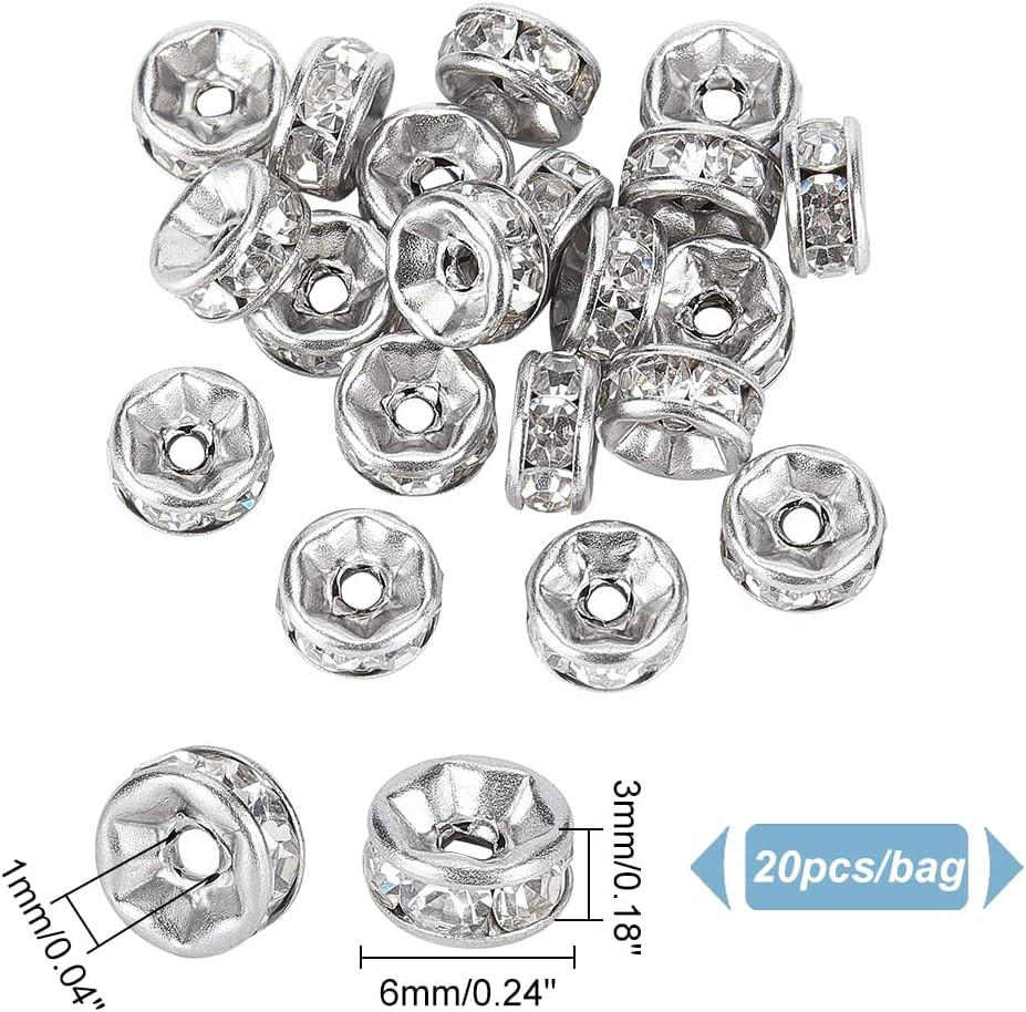 20 Pcs 6X3Mm Flat round 316 Stainless Steel Crystal Rondelle Rhinestone Spacer B