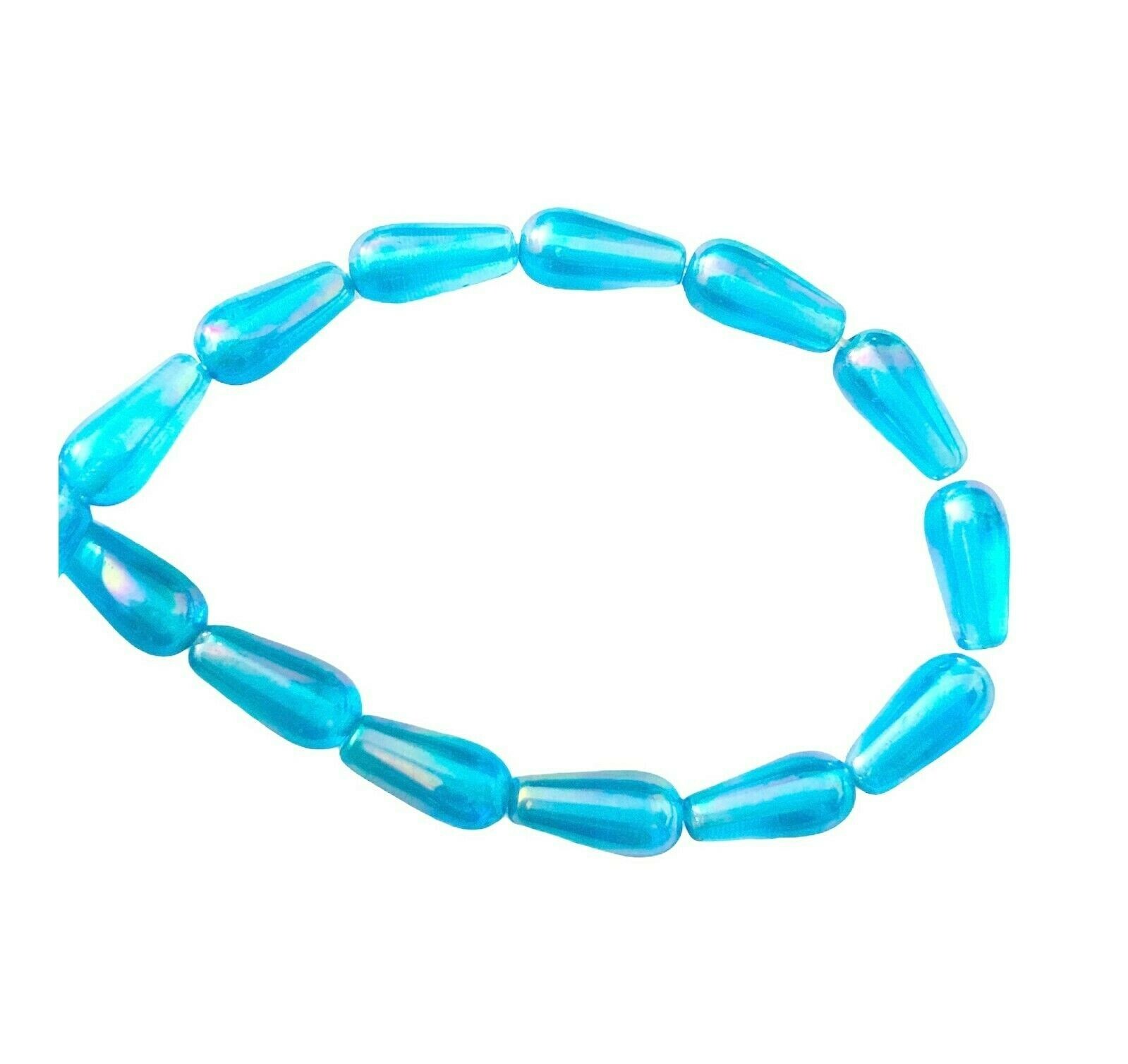 68 Aqua Blue Luster Glass 13x6mm Smooth Teardrop Long 36 Inch Strand Art Beads