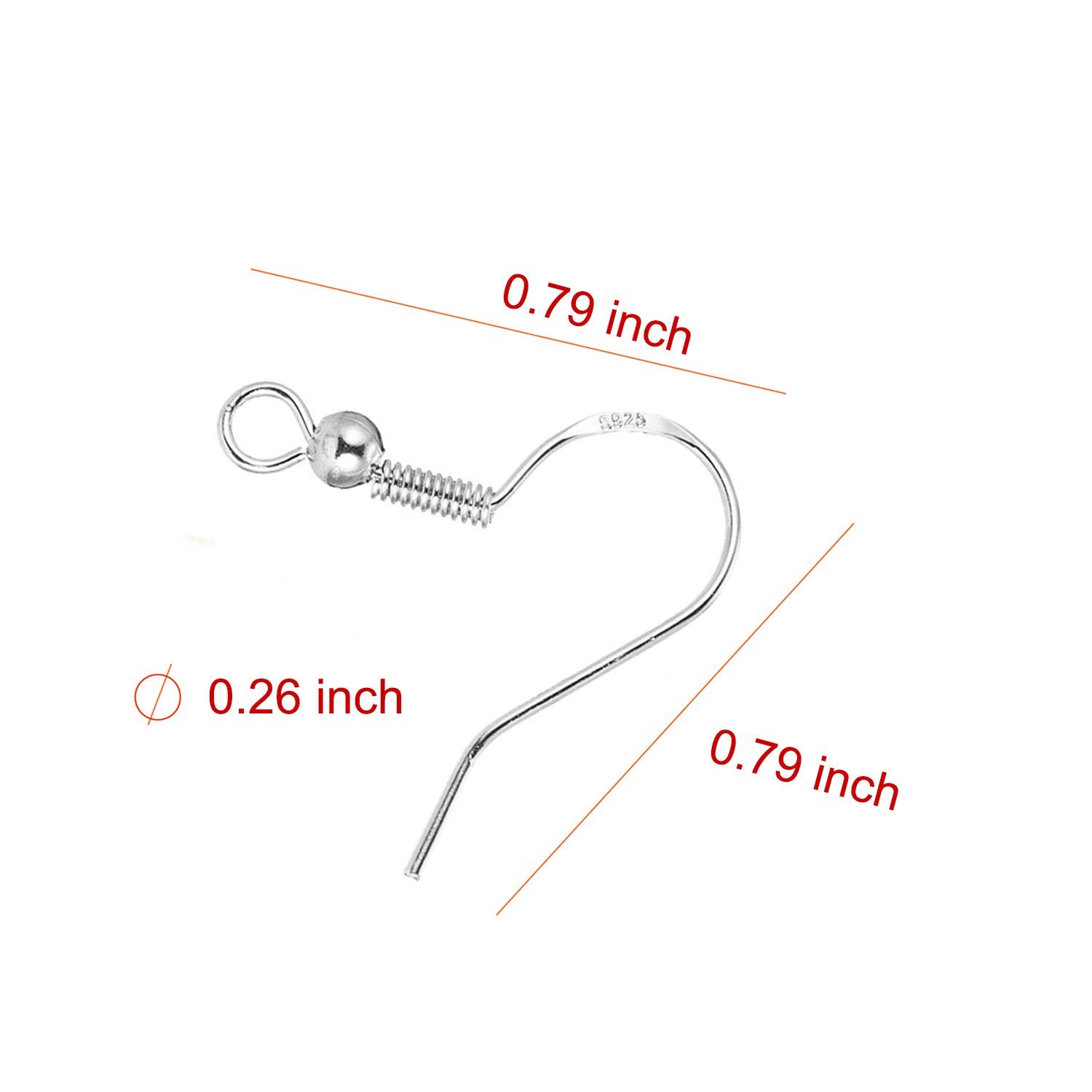 100 PCS / 50 Pairs 925 Sterling Silver Earring Hooks, Hook Ear Wires with 100
