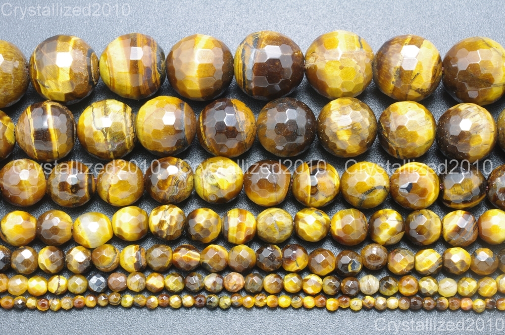 Natural Tiger’s Eye Gemstone Faceted Round Beads 2mm 4mm 6mm 8mm 10mm 12mm 15″