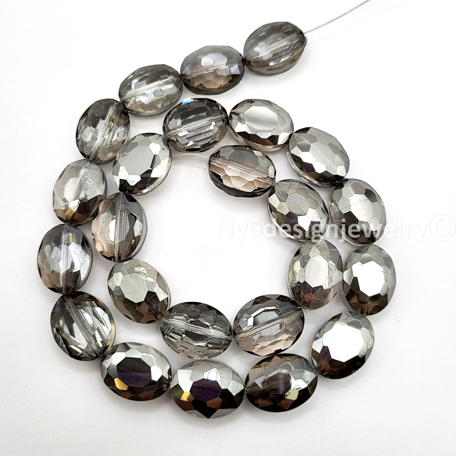 16mm Smoky Transparent Faceted Glass Crystal Oval Nugget Beads 15 Inch