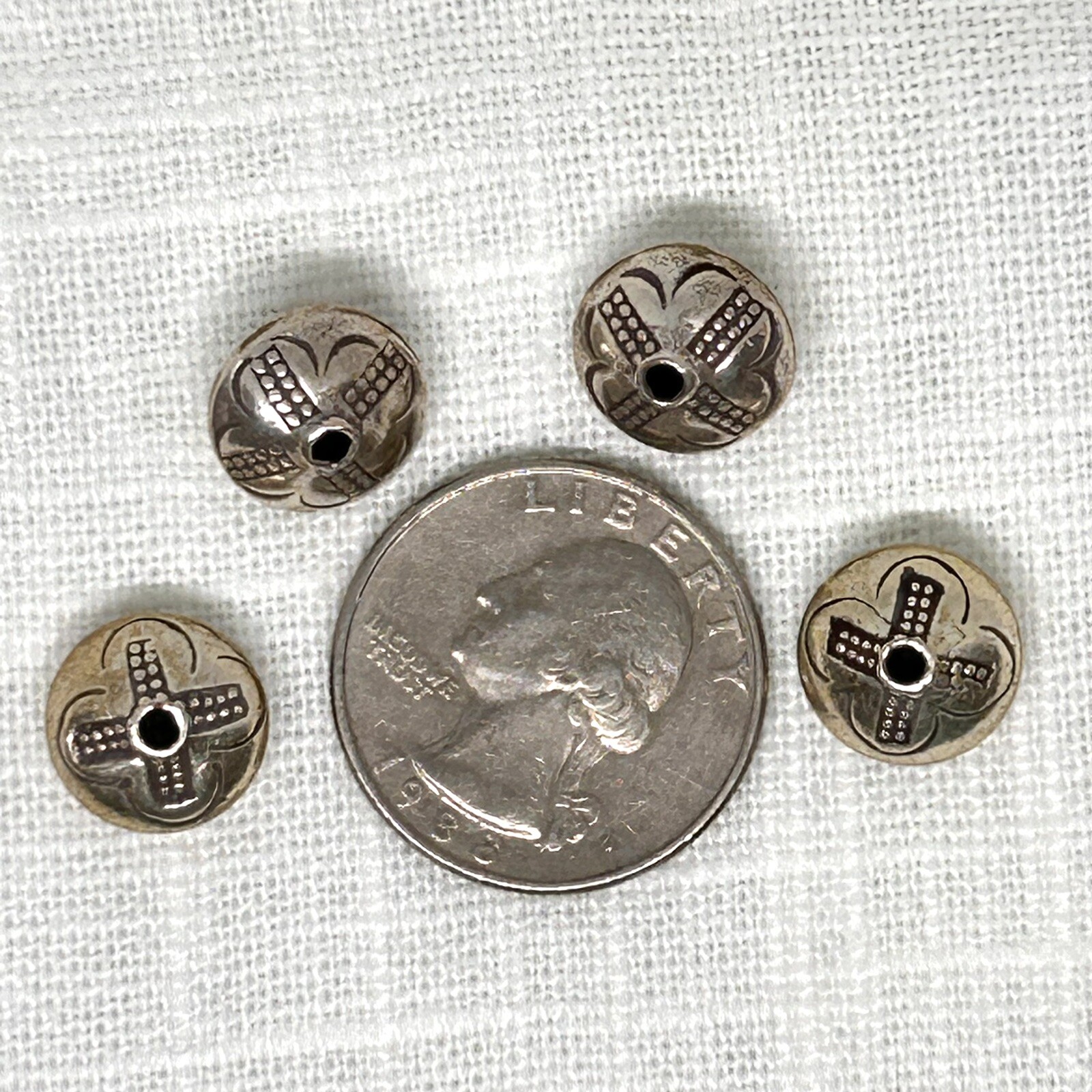 4 Hill Tribe Silver Beads From Thailand Approx 7 X 11 mm