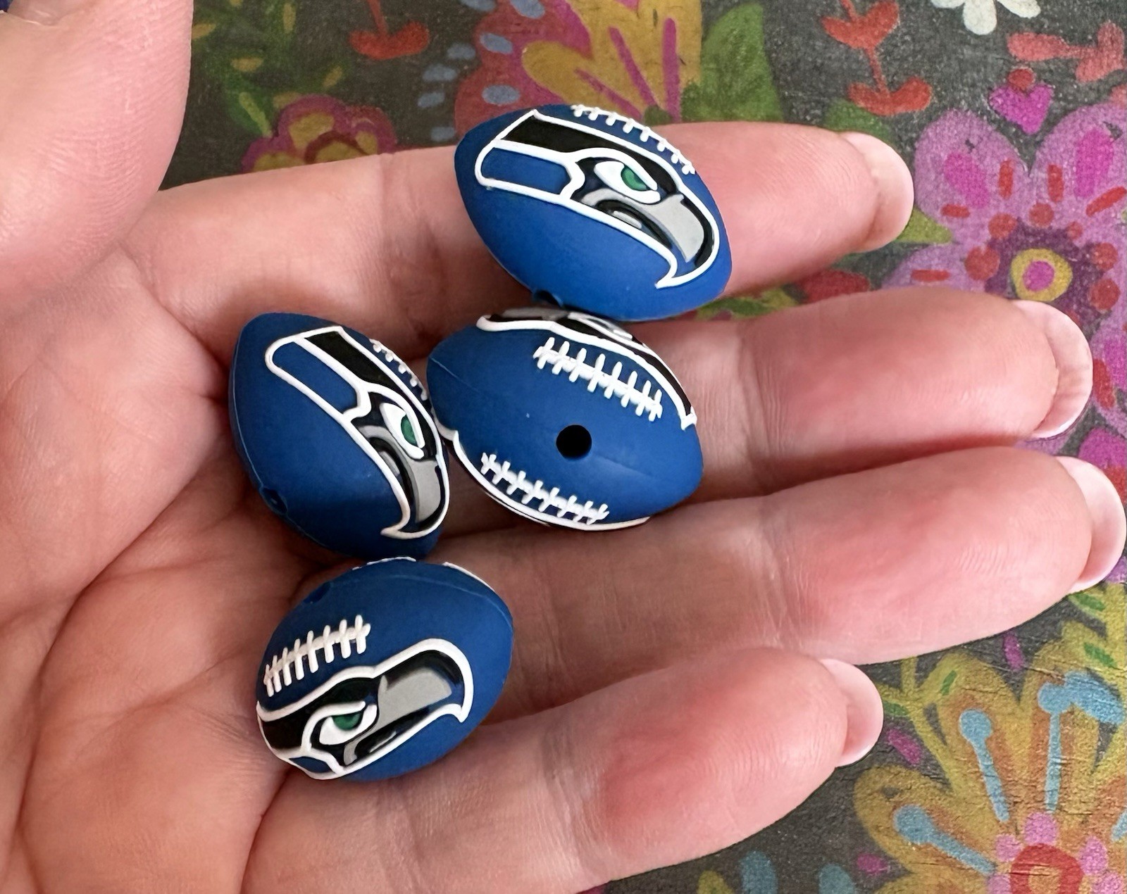 4 Piece SEATTLE Football Team Silicone Focal Beads DIY Jewelry Keychains Pens+