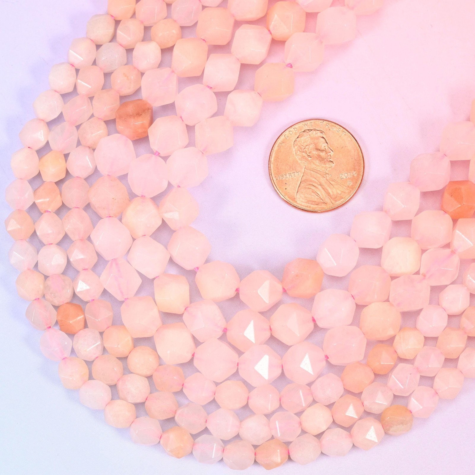 Pink Aventurine Beads: Faceted Diamond Star Cut, 6-10mm, 15.5 inch Strand
