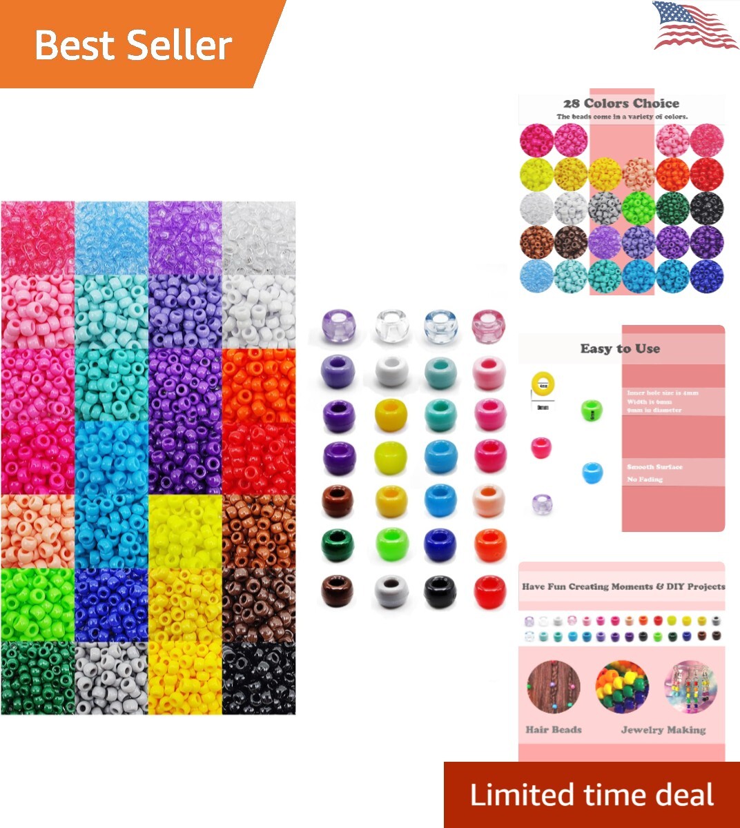 Abundant Large 4200pcs Colorful Craft Pony Beads – High-Quality Plastic Beads