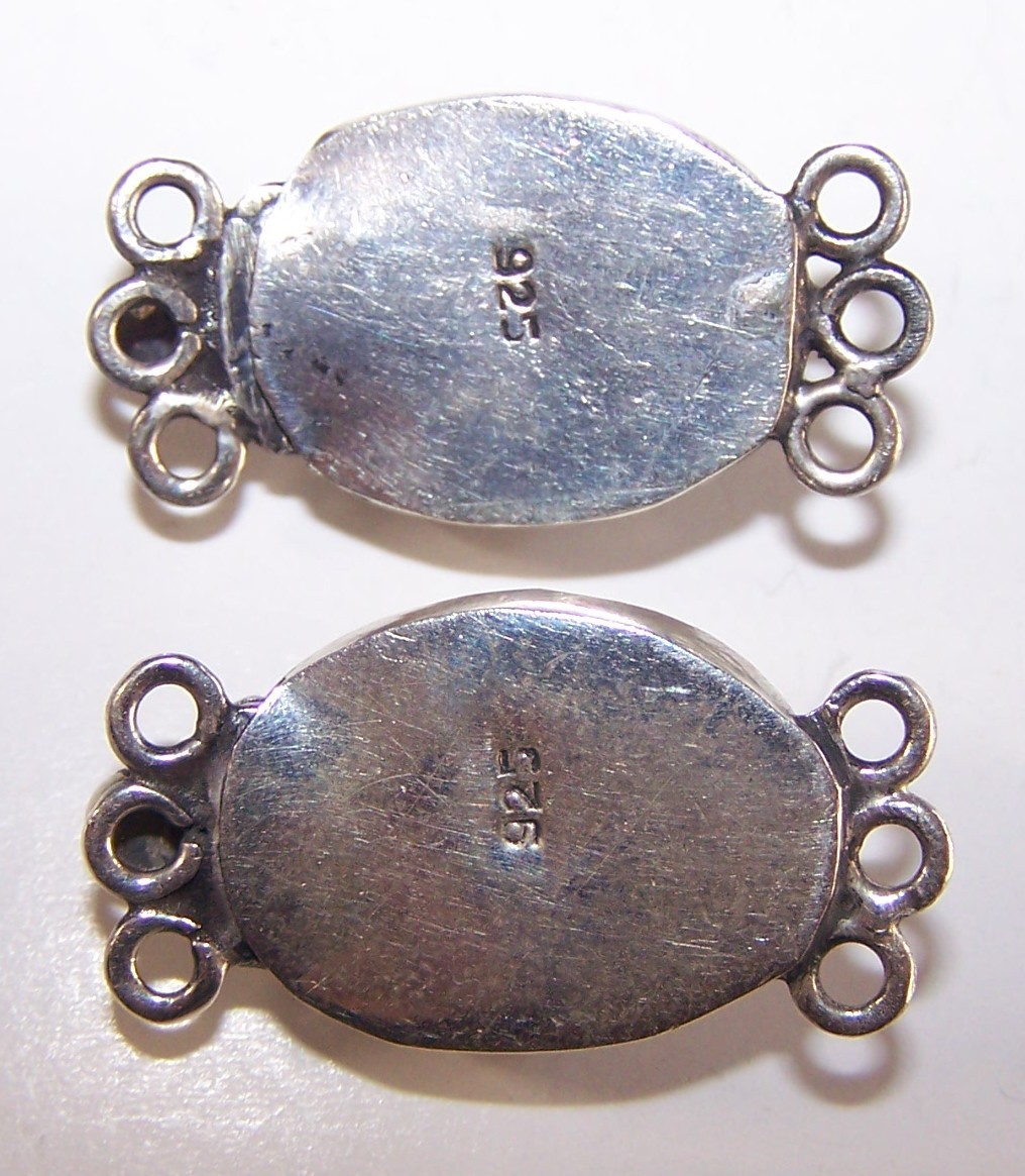 2 Bali Sterling Silver Classic Oval Box Clasps – 3-Strand Design – Vintage