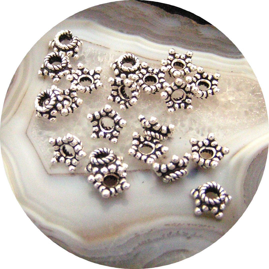 30 Bali Sterling Silver 6.5mm Star Bead Caps