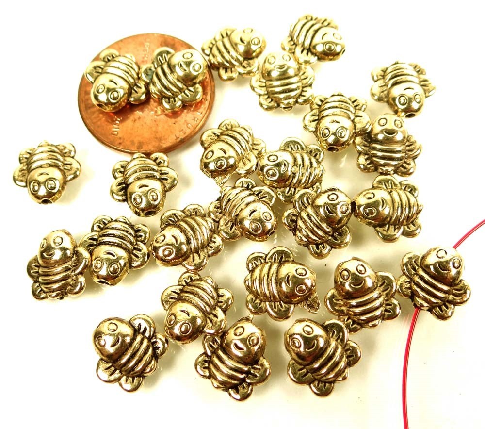 20 Antique Gold Pewter Honey Bee Happy Face Beads 8mm