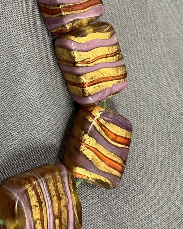 People And Gold Striped Lampwork Beads. 18m Rectangle Beads