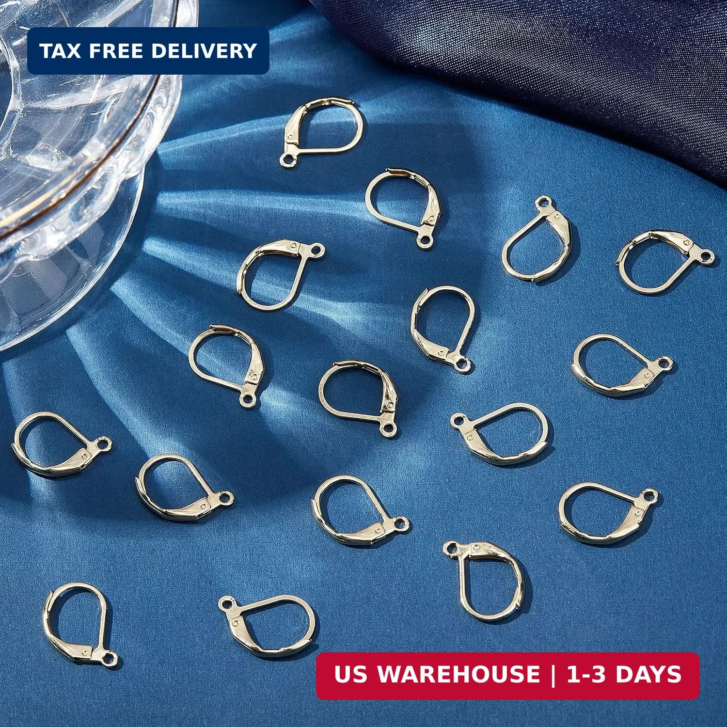Beebeecraft 50Pcs/Box Leverback Earring Findings 24K Gold Plated Stainless Steel