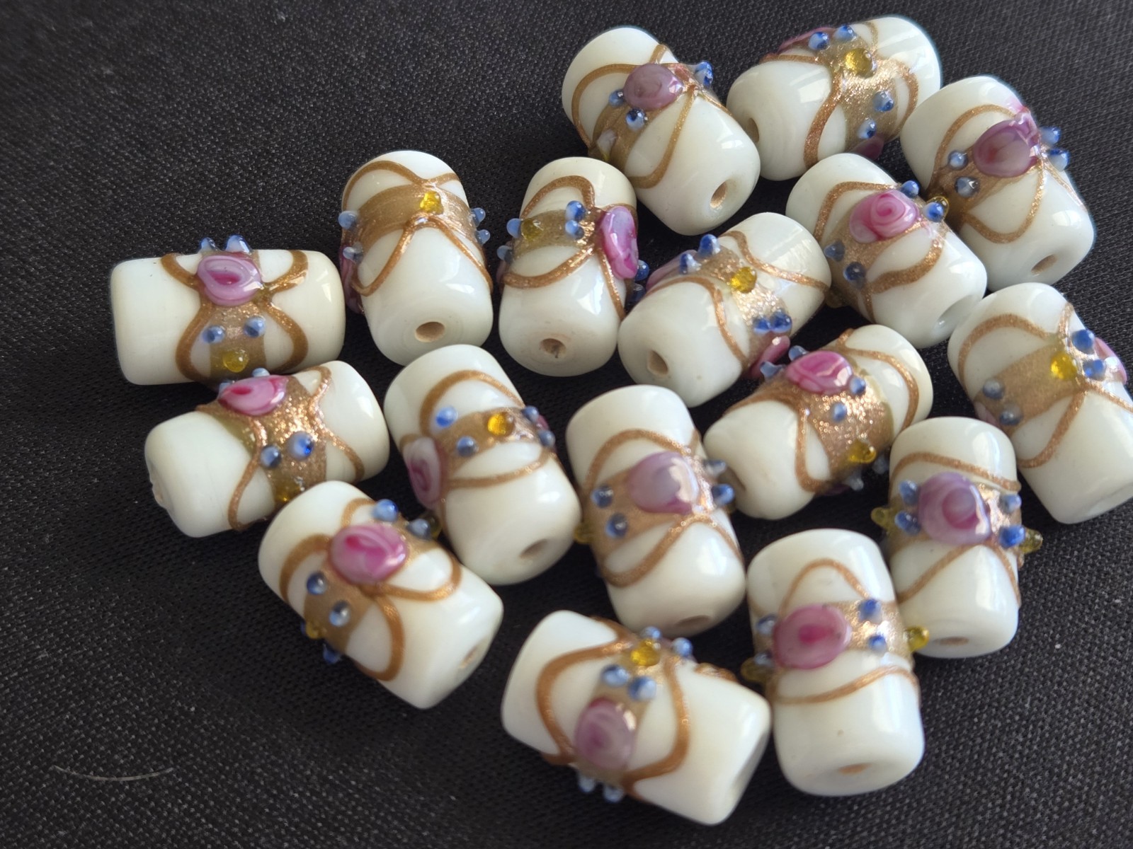 “Wedding Cake” Glass Barrel Beads and Wedgwood Bone China Trinket Box