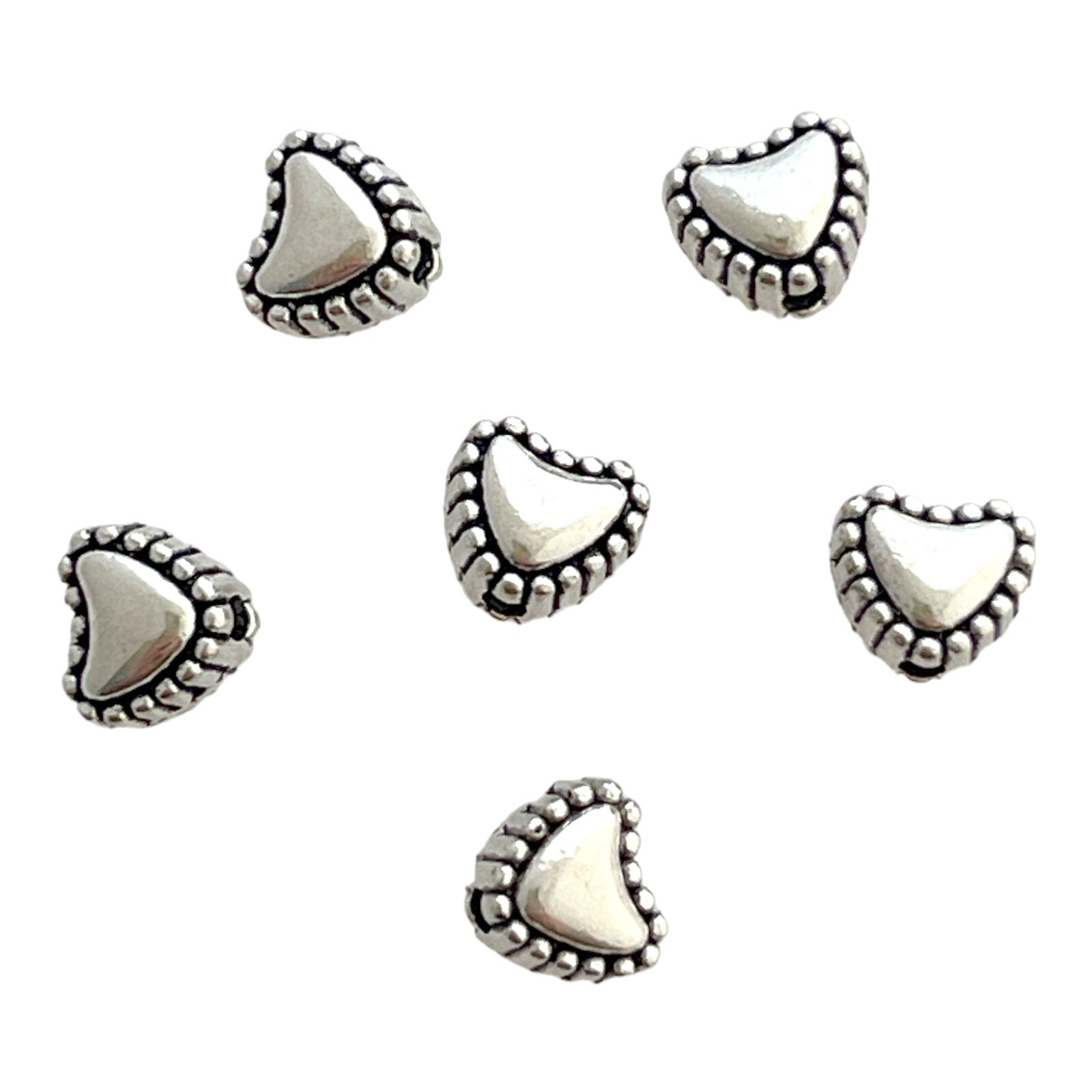 50 Heart Spacer Beads Tibetan Antiqued Silver 6x5mm Beaded Edge Valentines Day