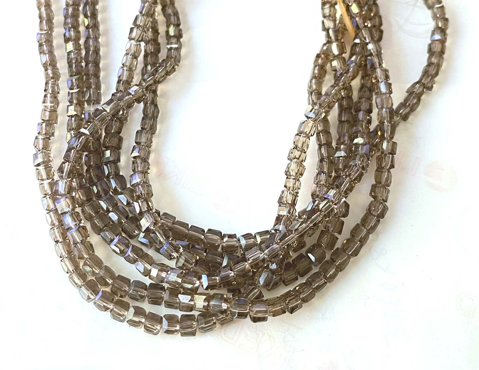 50 Smoky Brown Glass Faceted Cube Square Beads 4mm