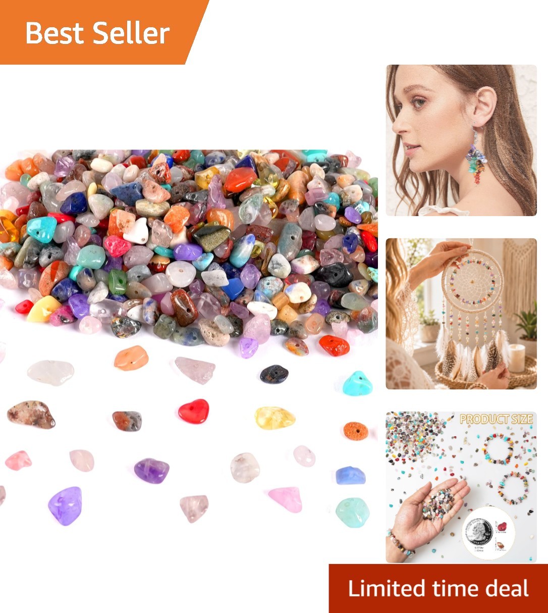 500pcs Natural Chip Stone Beads – Multicolor Gemstones for DIY Jewelry & Crafts