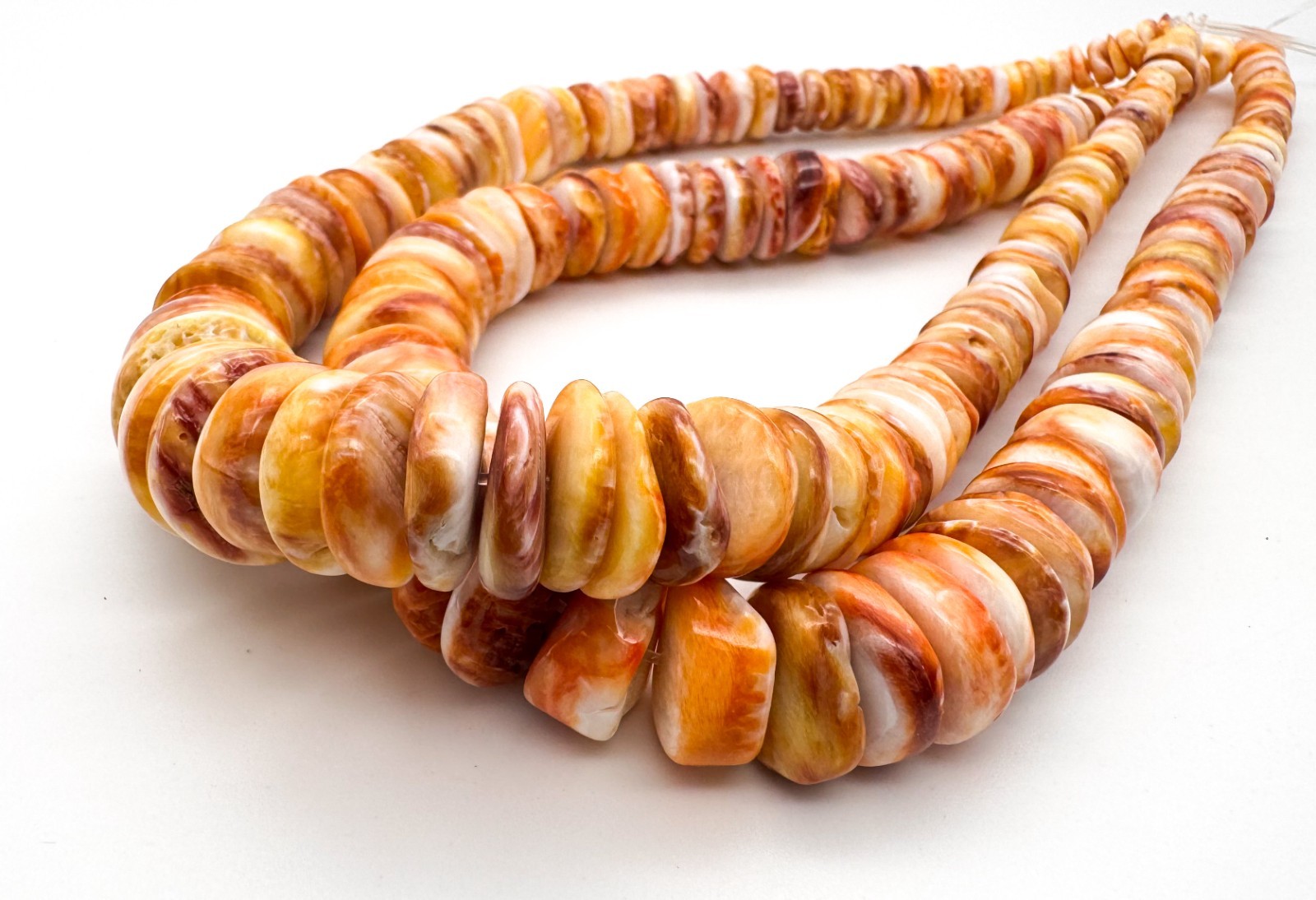 Natural Orange White Spiny Oyster Shell Beads Graduated Smooth Heishi Gemstone