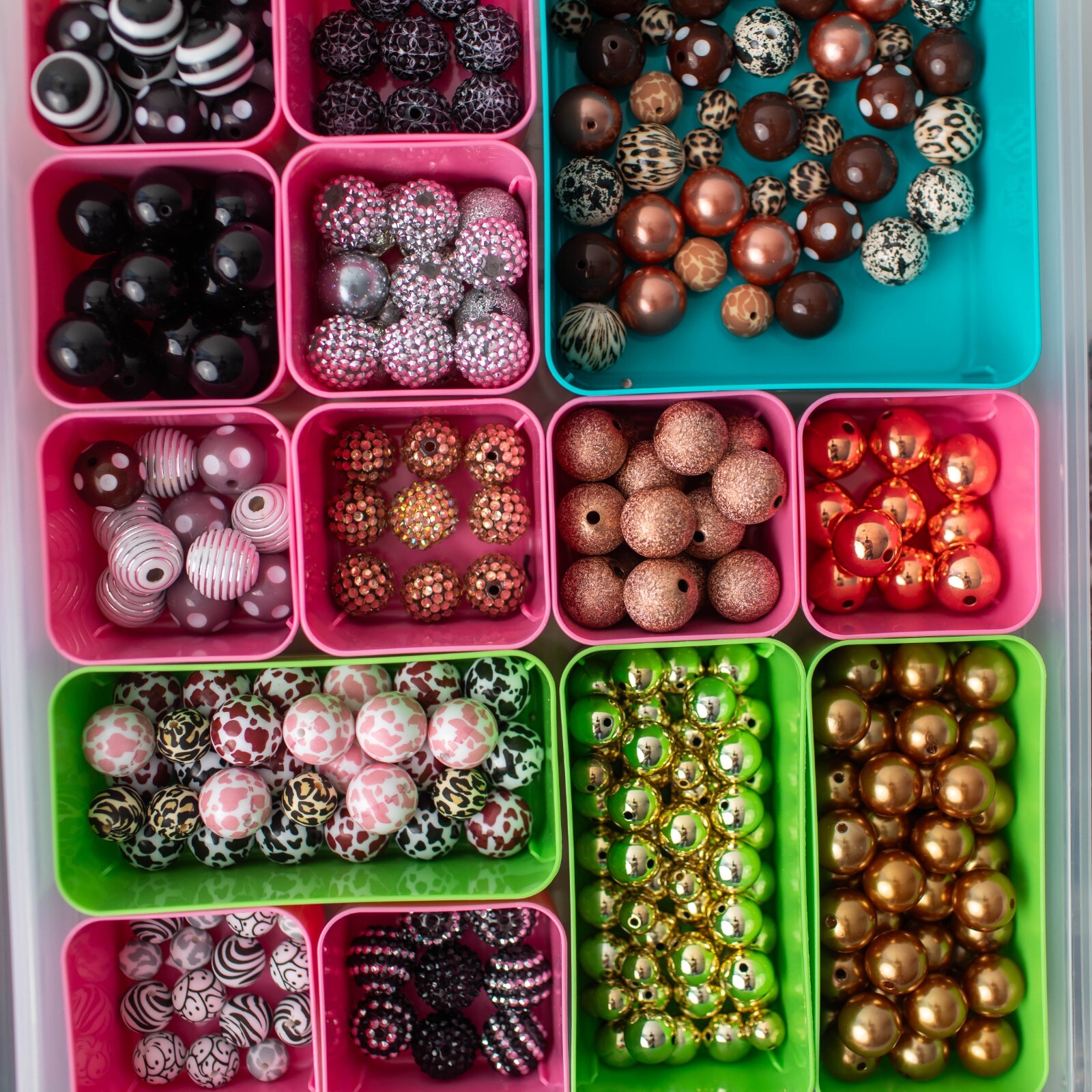 Lot of Assorted Silicone & Plastic Beads in Various Sizes Includes Storage Trays