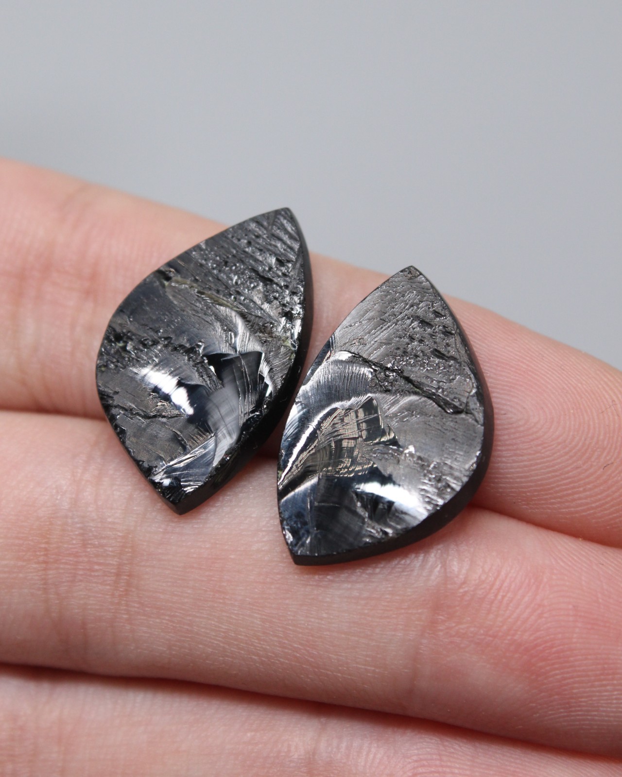 Black Spinel Natural Pleonaste Rare cabochon pair Thailand Kanchanaburi