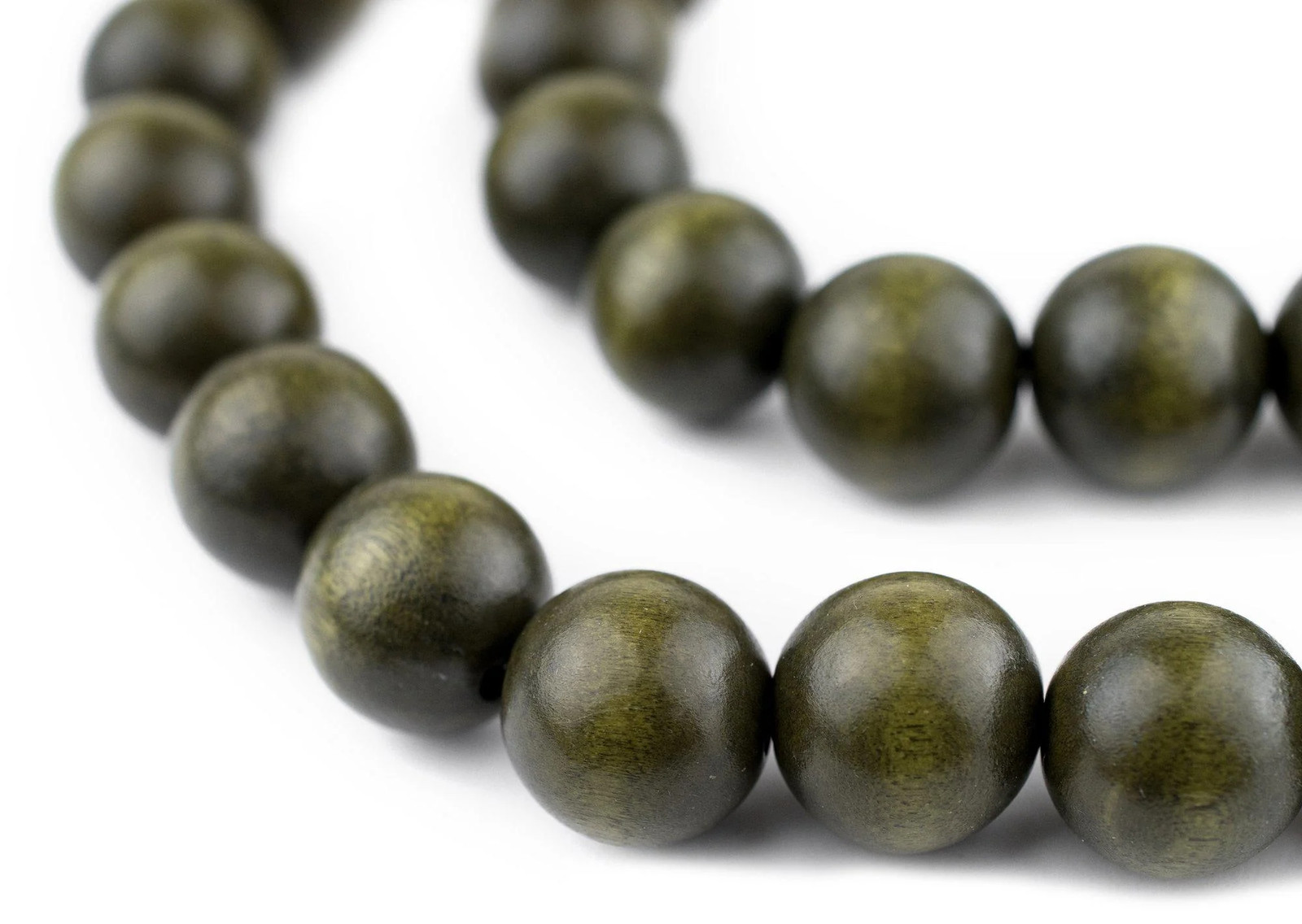 Olive Green Round Natural Wood Beads 16mm Large Hole 16 Inch Strand