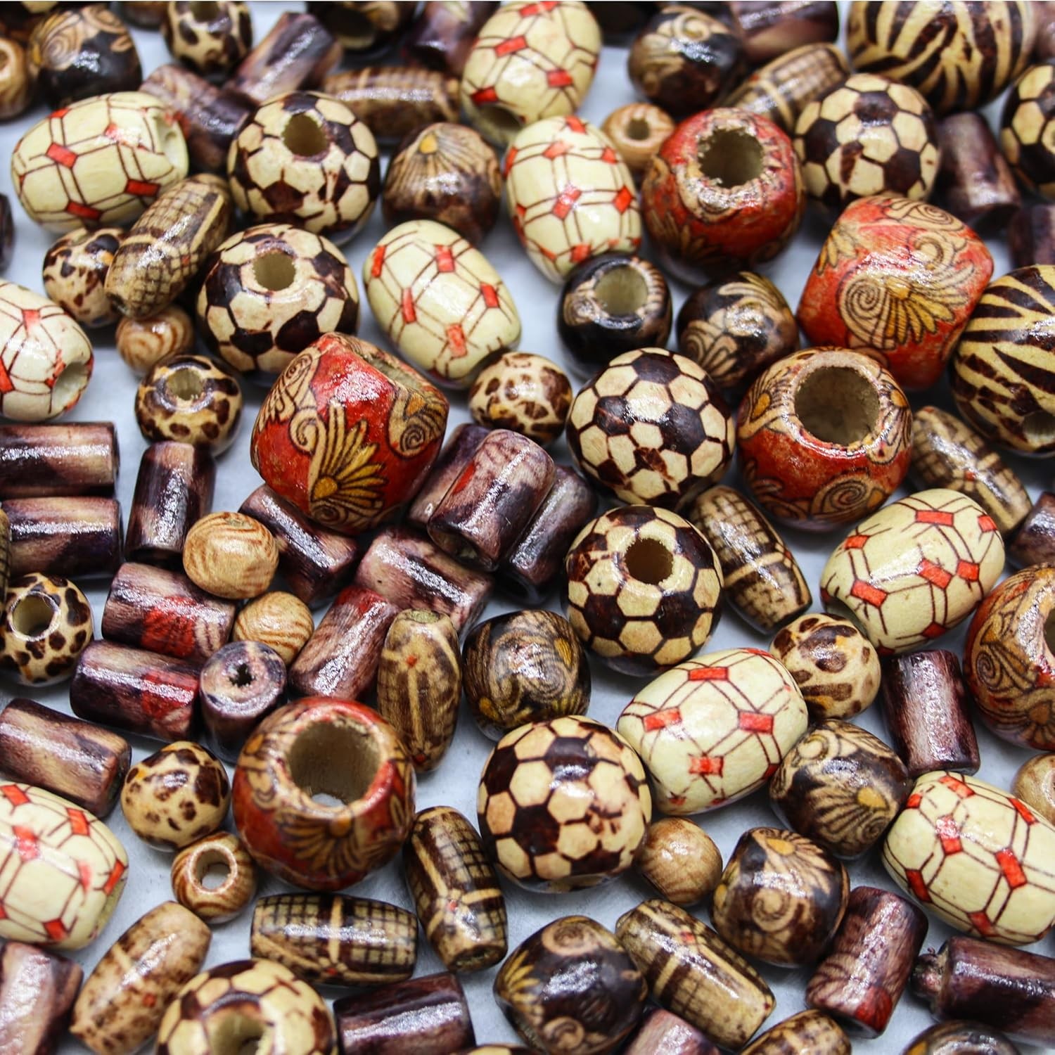 500 Wooden Beads for Jewelry Making – Painted Assorted African Beads
