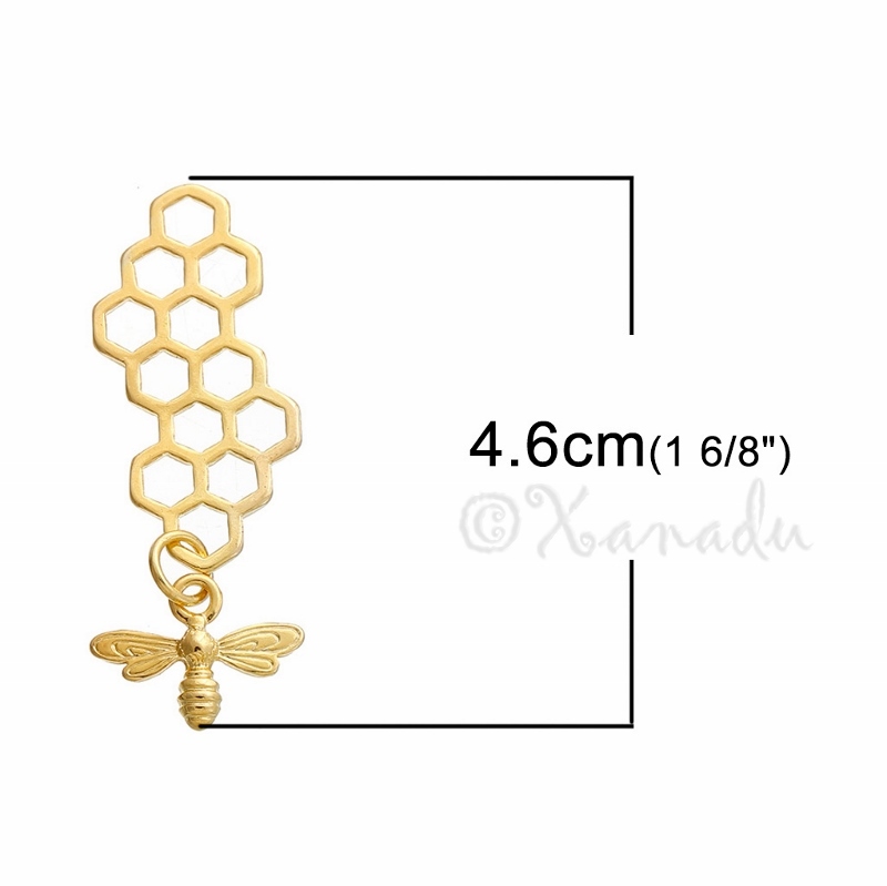 Bee Honeycomb Charms – Wholesale Gold Tone Pendants C1393 – 5, 10, 20PCs