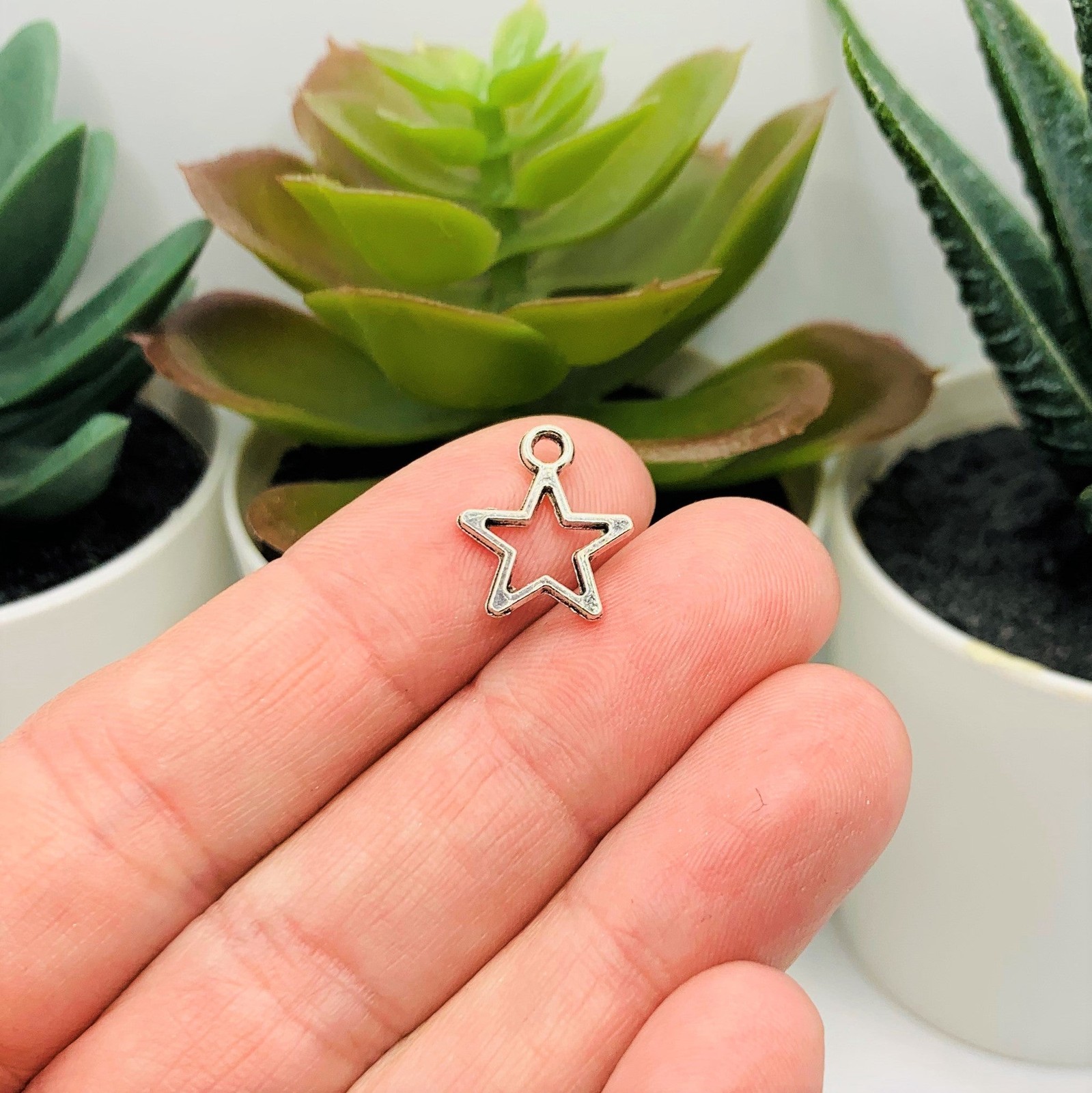 Antique Silver Open Star Charms, 15x12mm – US Seller
