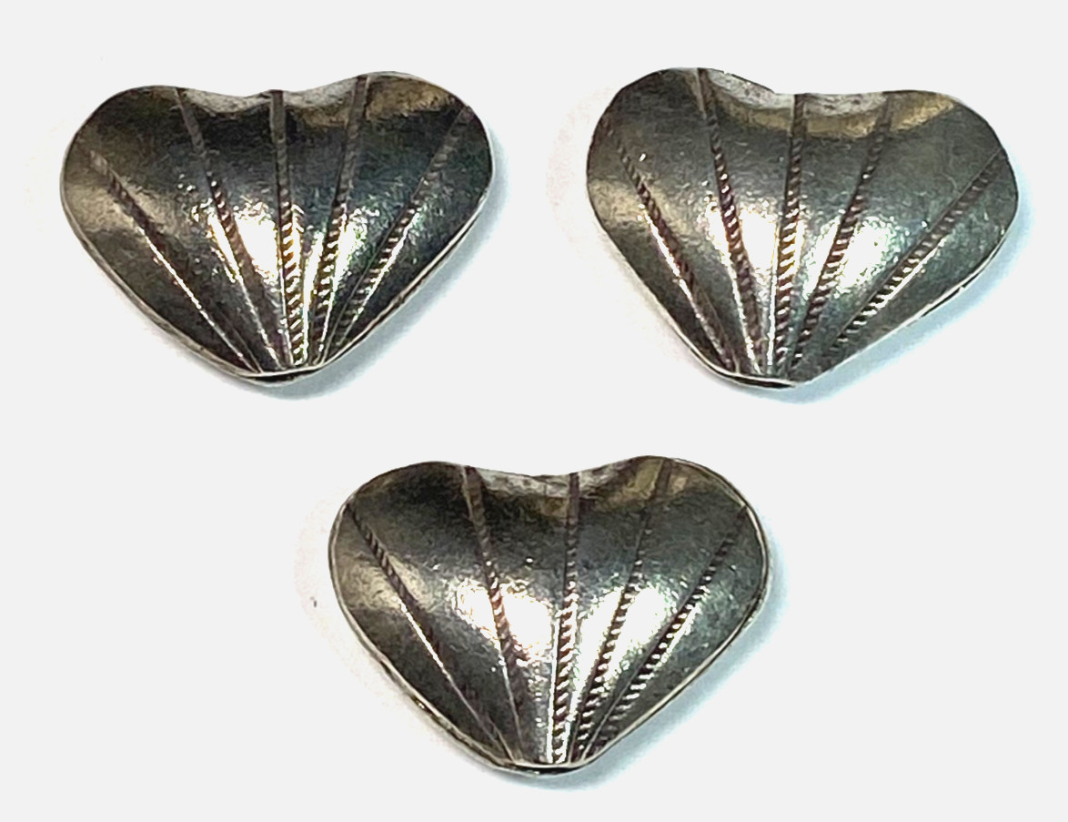 3 Hill Tribes Thai Silver Lined Heart Beads 15x20mm 3.3g Handcrafted in Thailand
