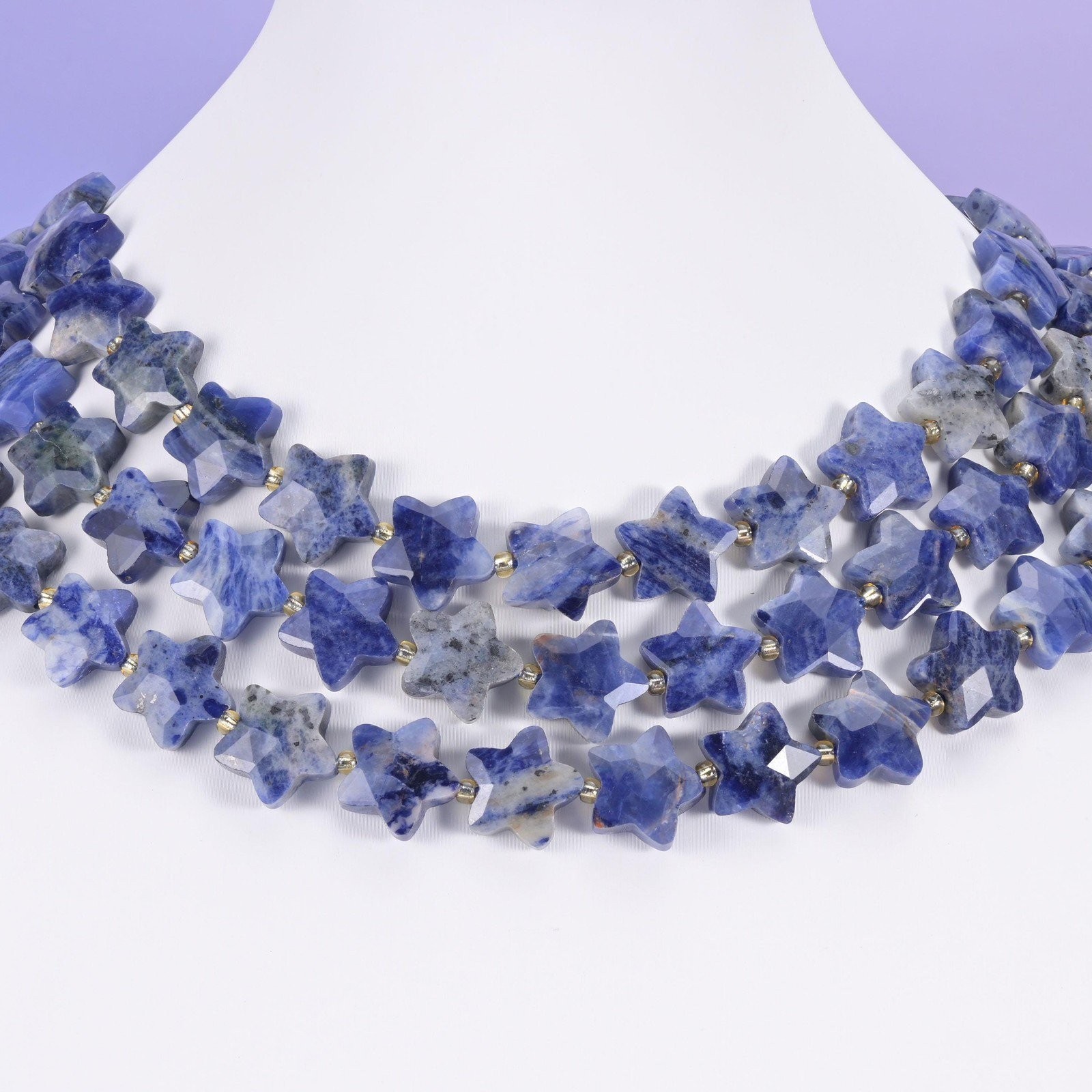 Blue Sodalite Faceted Star Beads 14mm Jewelry Making 15.5 Inch Strand