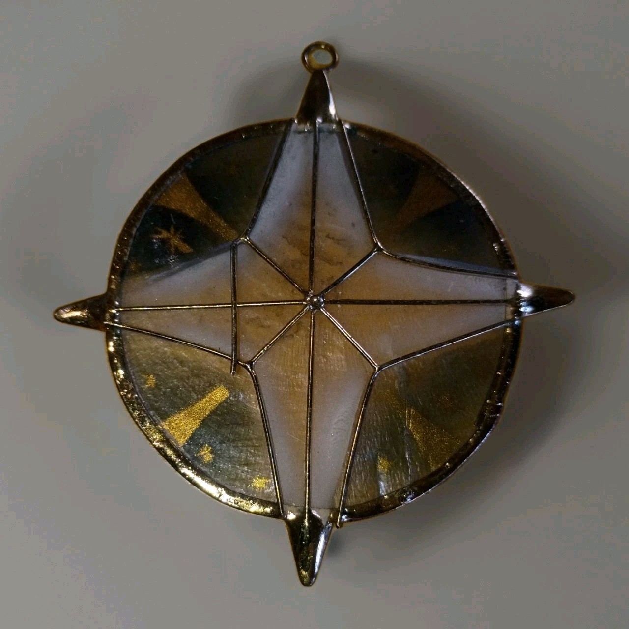 Capiz Shell Or Window Pane Oyster Star Shape Dangle Pendant Four‑Point Compass