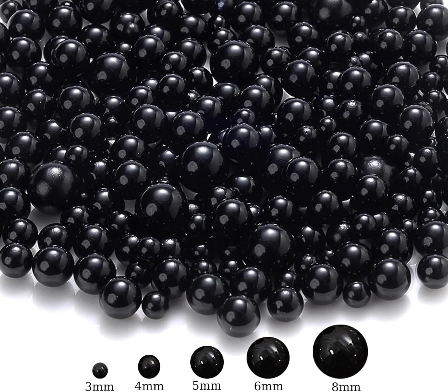 1000PCS No Hole Pearls, 3-8MM Black round Beads for Crafts No Hole, Faux Makeup