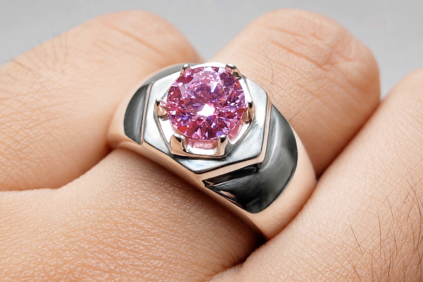 2 Carat Diamond Cut Pink Fire Moissanite Sterling Silver 925 Handmade Star Ring