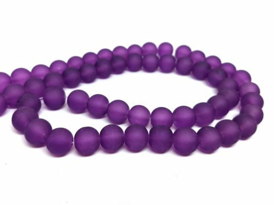 10mm Dark Purple Frosted Glass Round Beads 15″ strand 10mm Bead Approx 40 beads