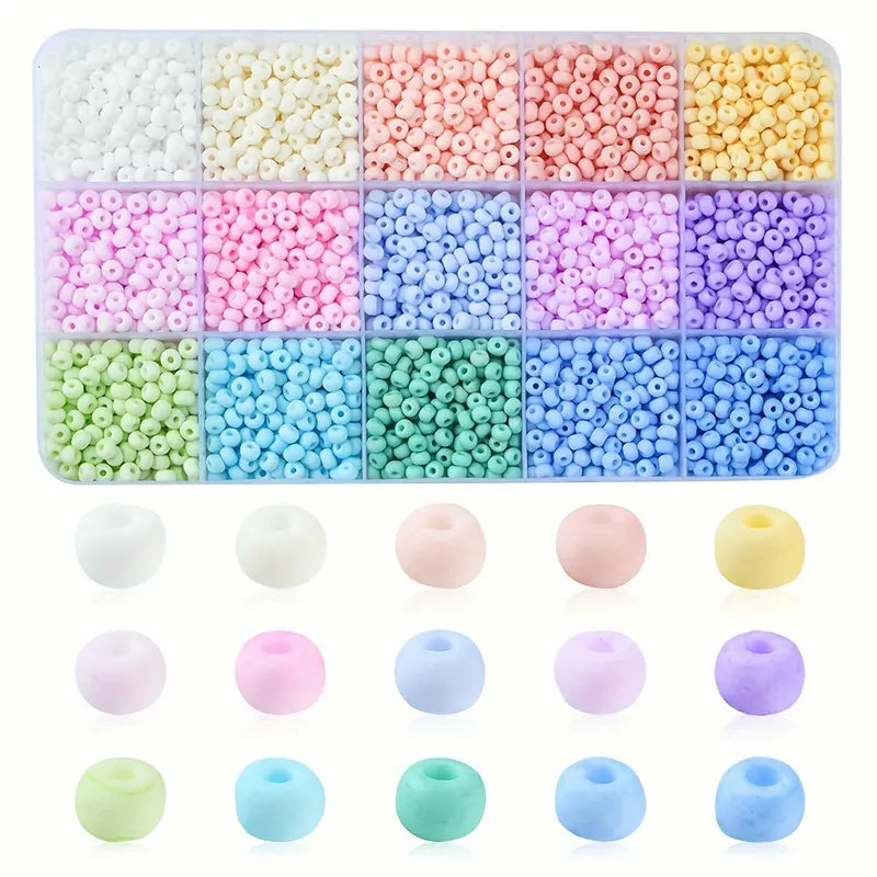 15 Grid 4mm Macaroon Glass Seed Beads Set Regular Shape DIY Bracelet Necklace