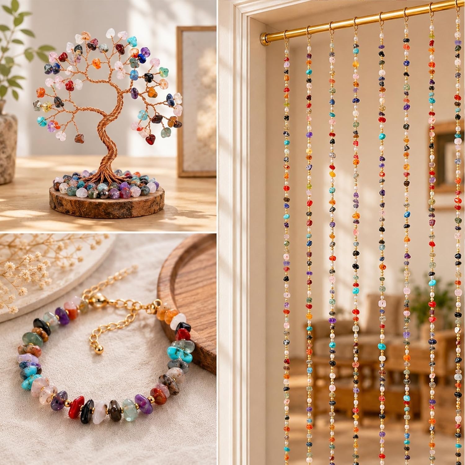 500pcs Natural Chip Stone Beads – Multicolor Gemstones for DIY Jewelry & Crafts