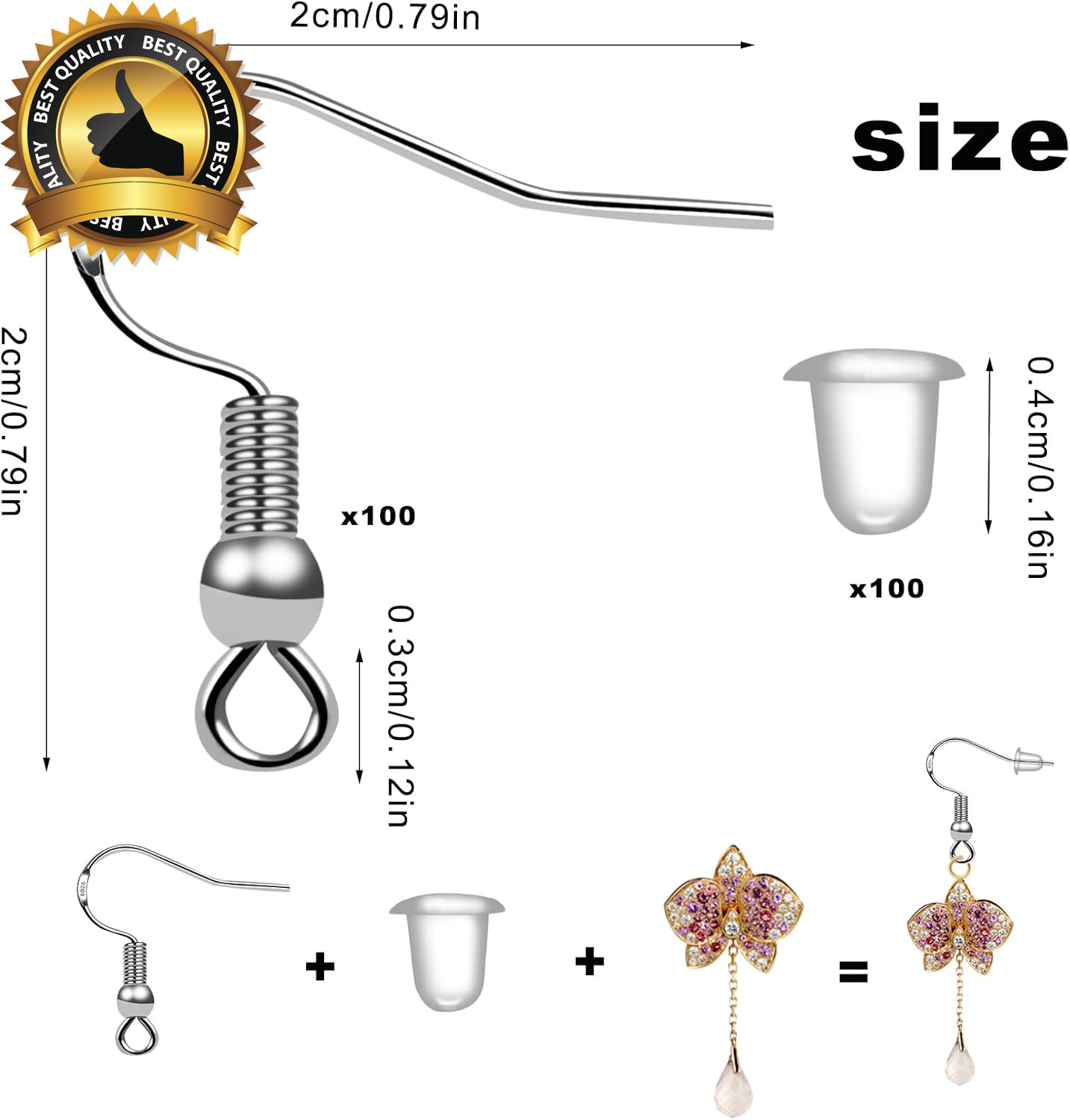 100 PCS/50 Pairs 925 Sterling Silver Earring Hooks Fish Hook Ear Wires French Wi