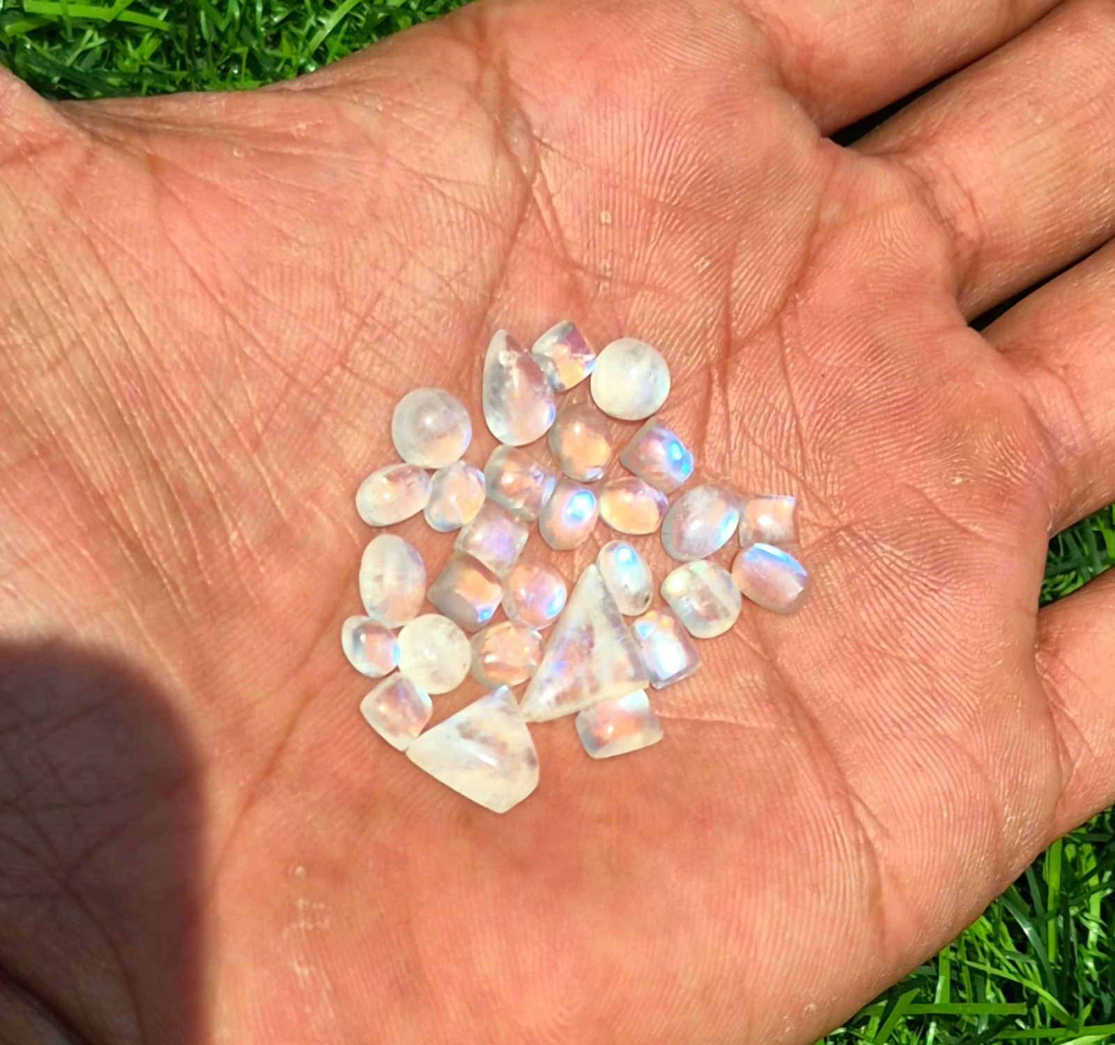 28 Pieces Lot Natural Blue Fire Moonstone Mix Shape Cabochon Loose Gemstone