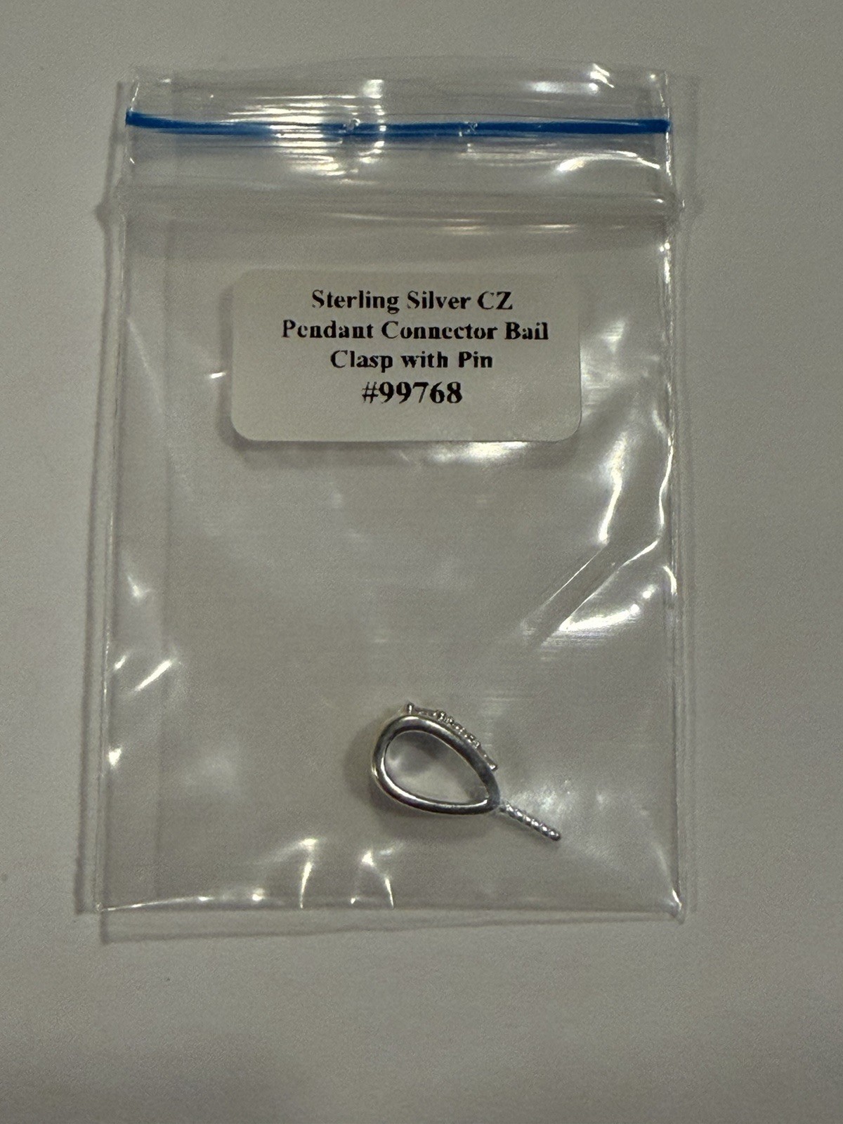 Fine 925 Sterling Silver CZ Pendant Connector Bail Clasp with Pin #99768