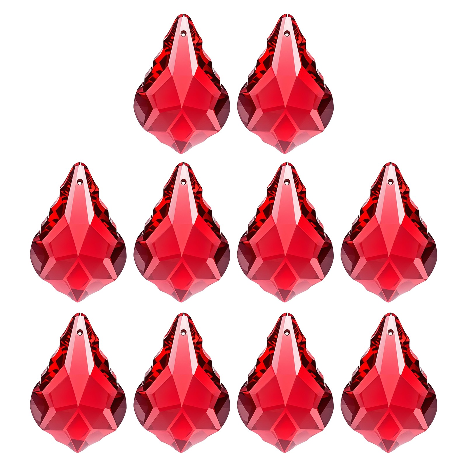 K9 Crystal Teardrop Beads, 10 Pack 38mm Chandelier Prisms Leaf Red