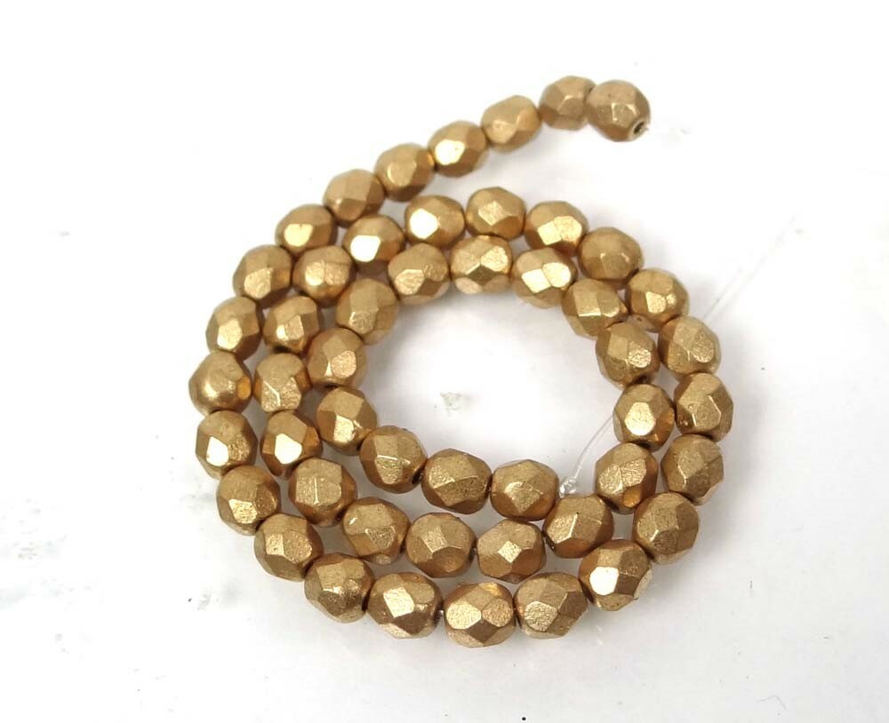 50 FirePolish Czech Glass Faceted Round Beads – Matte Metallic Flax 4mm