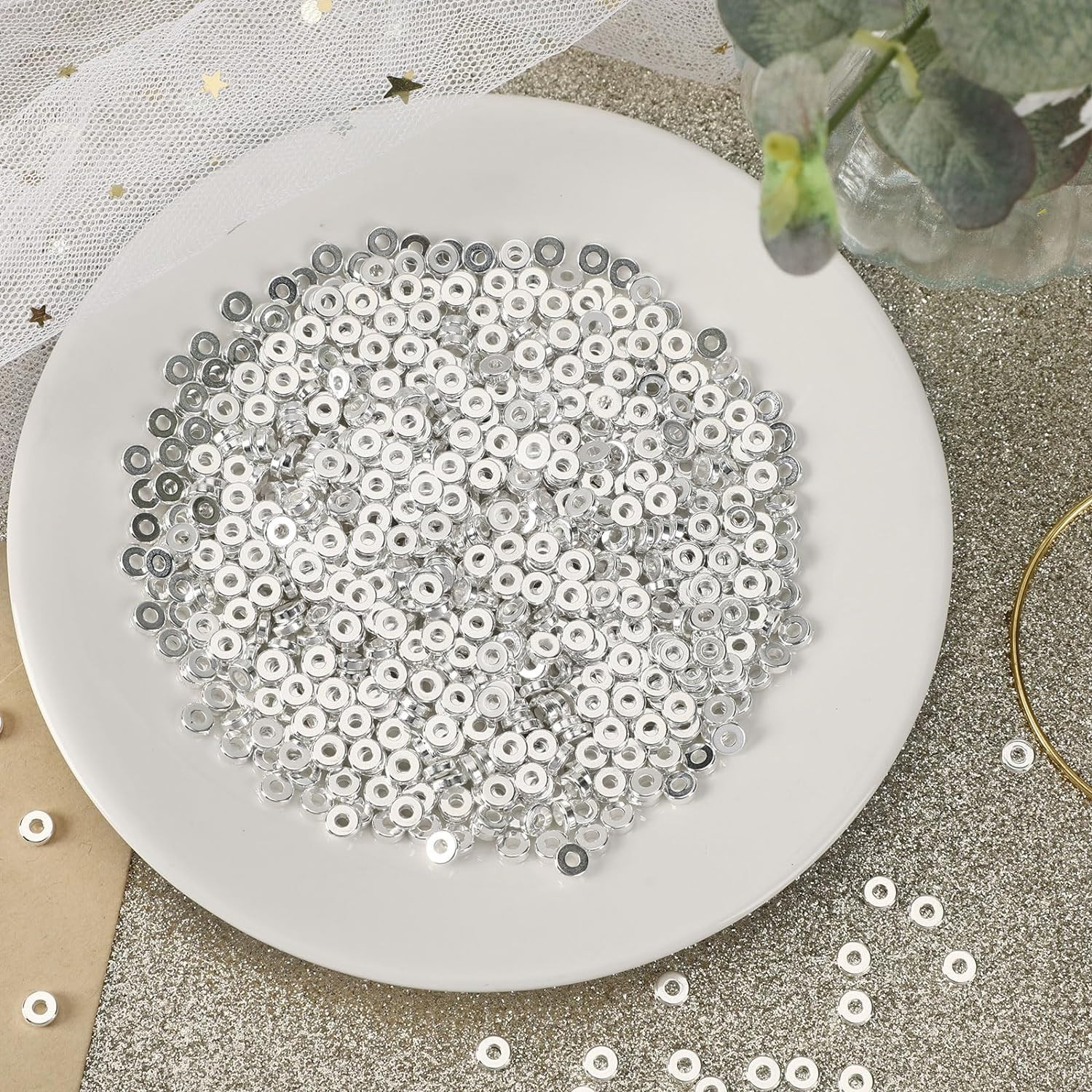 Spacer Beads, 1500Pcs 6Mm Flat round Spacer Beads Disc Loose Beads for Jewelry M