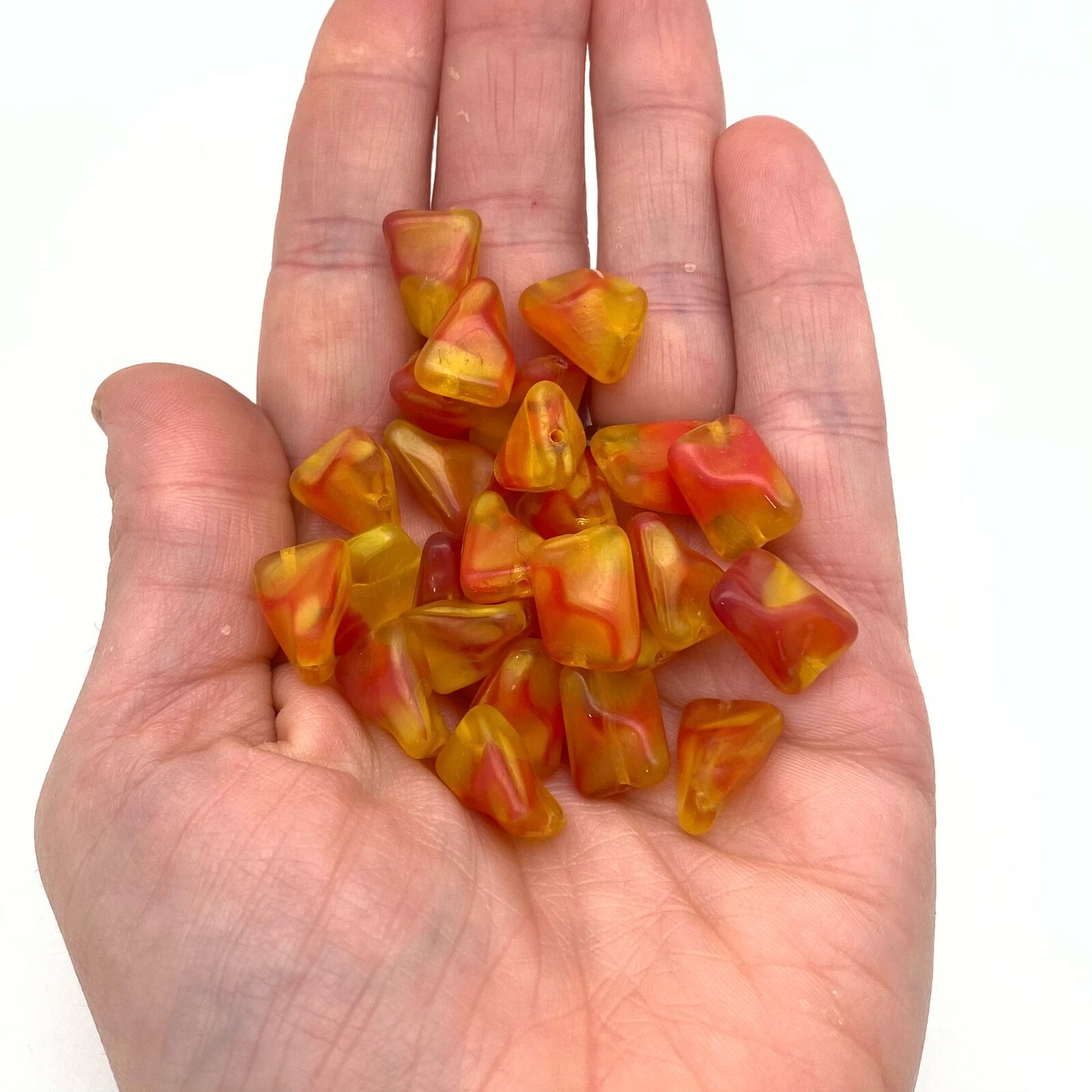 Vintage West Rectangle Twisted Red/Yellow German Glass Beads (11x15mm) (YGG8)