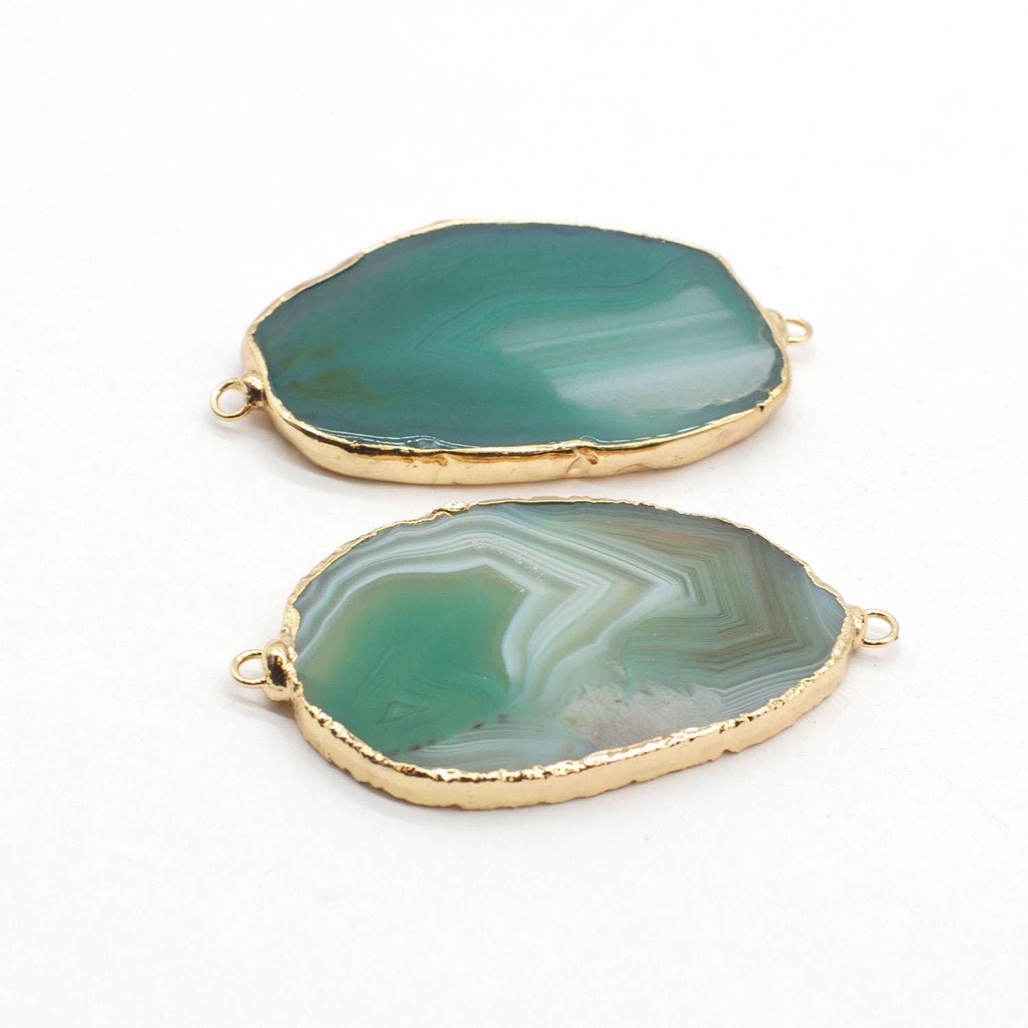 1PC Gold Plated Large Tear Drop/Oval Shape Genuine Gemstone Connector NBHK105-C