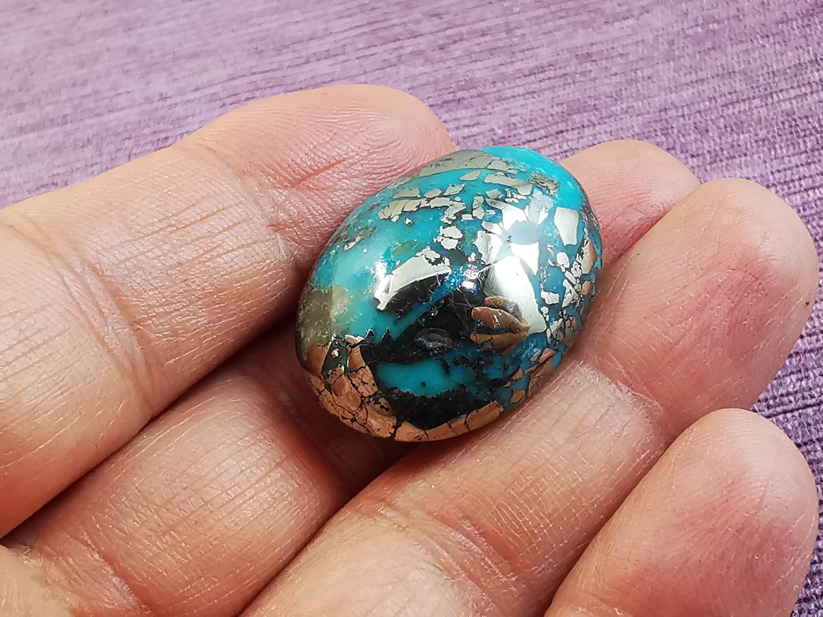 Turquoise & Pyrite Cabochon, Oval Shape, Stabilized Natural Turquoise, 100 Carat