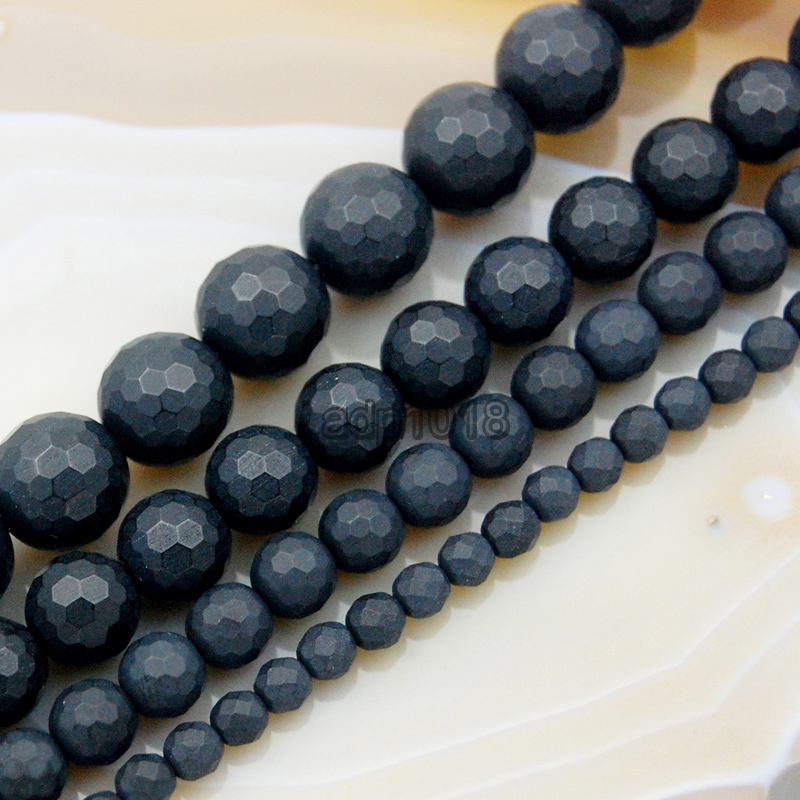Natural Frosted Matte Black Agate Faceted Round Beads 15.5″ 4mm 6mm 8mm 12mm