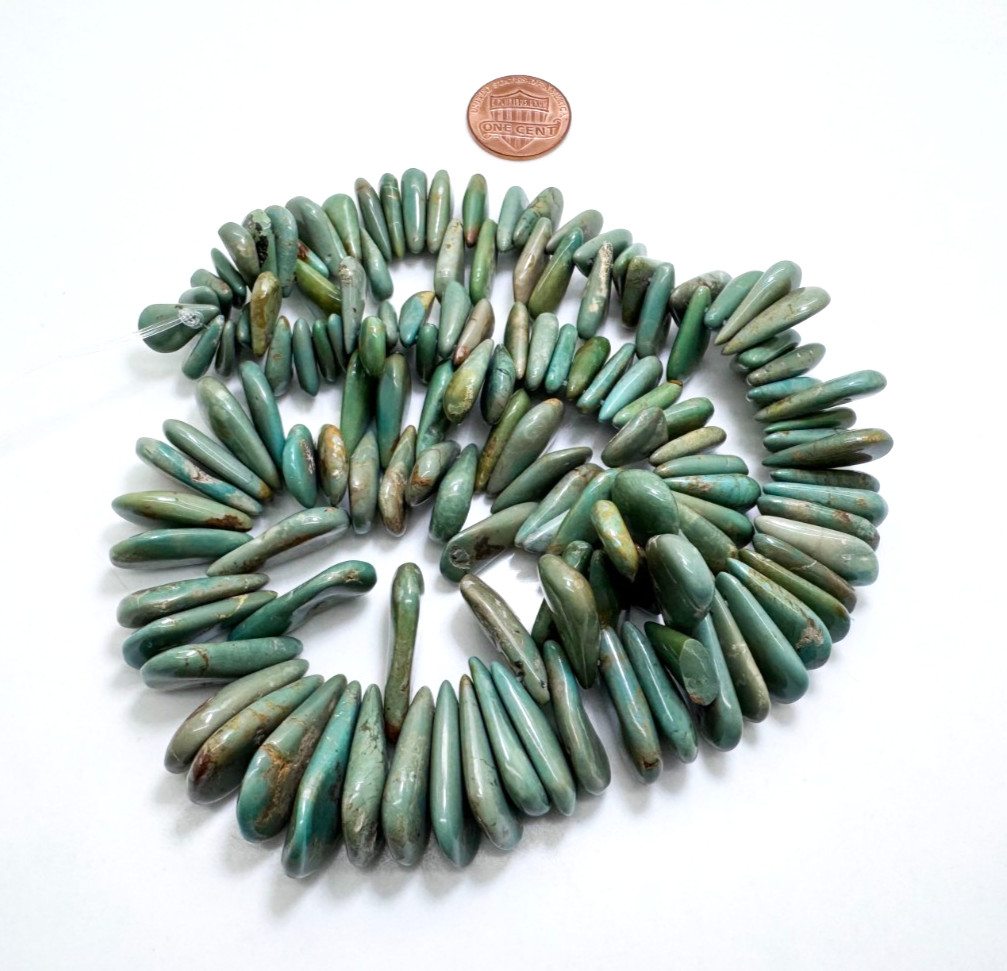 Natural Green Graduated Flat Back Pear Hubei Turquoise Gemstone Beads PGS370