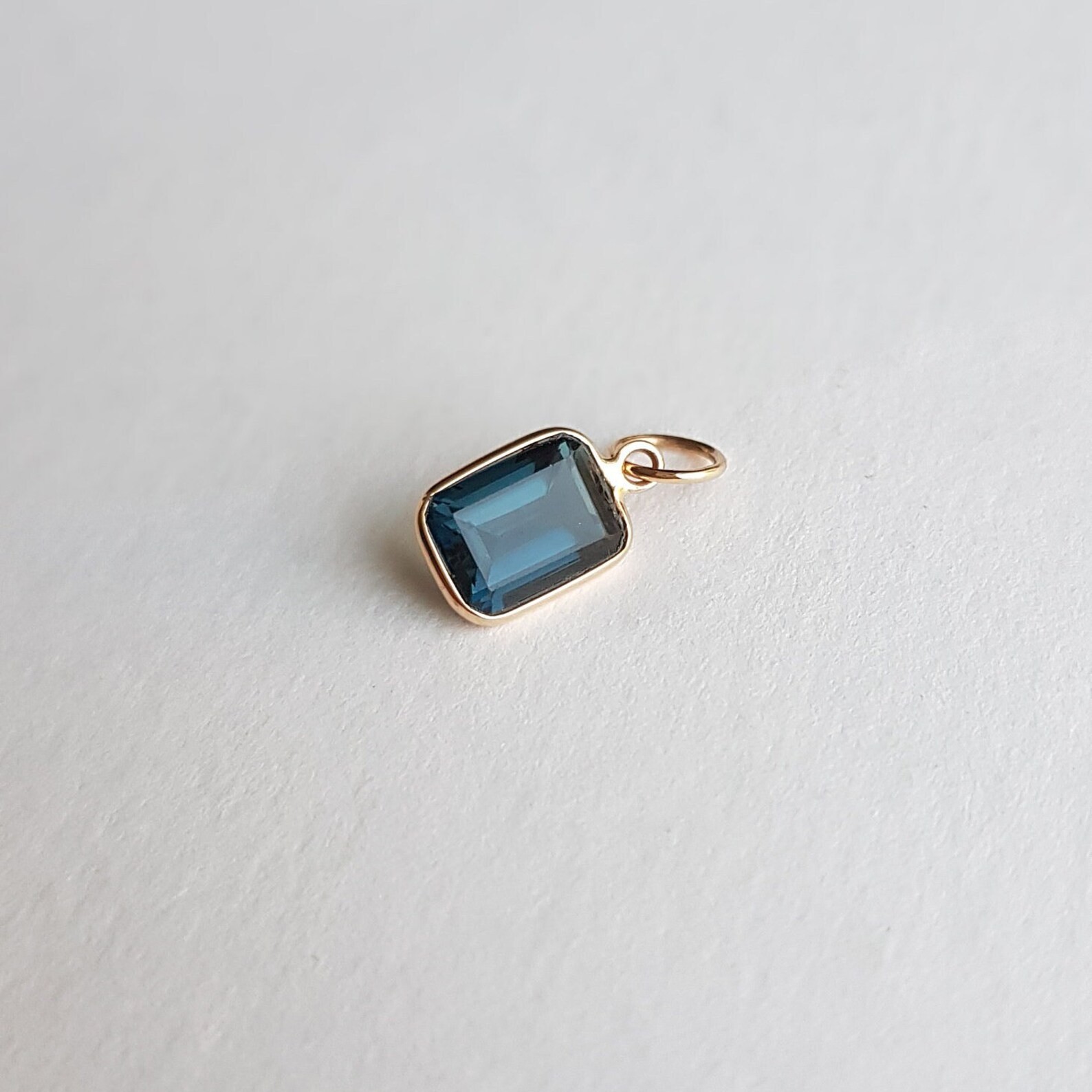 Emerald Cut Lodon Topaz 18k Gold Charm Handmade Yellow Gold Minimal Pendant