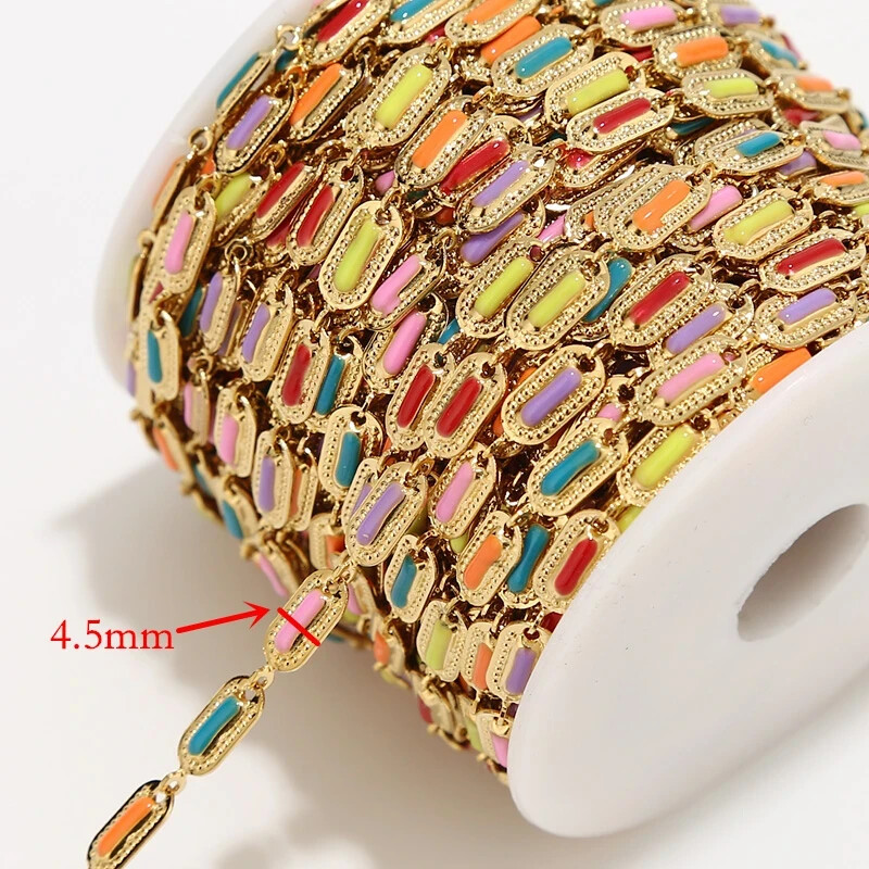 1Meter Gold Plated Stainless Steel 4.5mm Charm New Fashion Enamel Link Chains