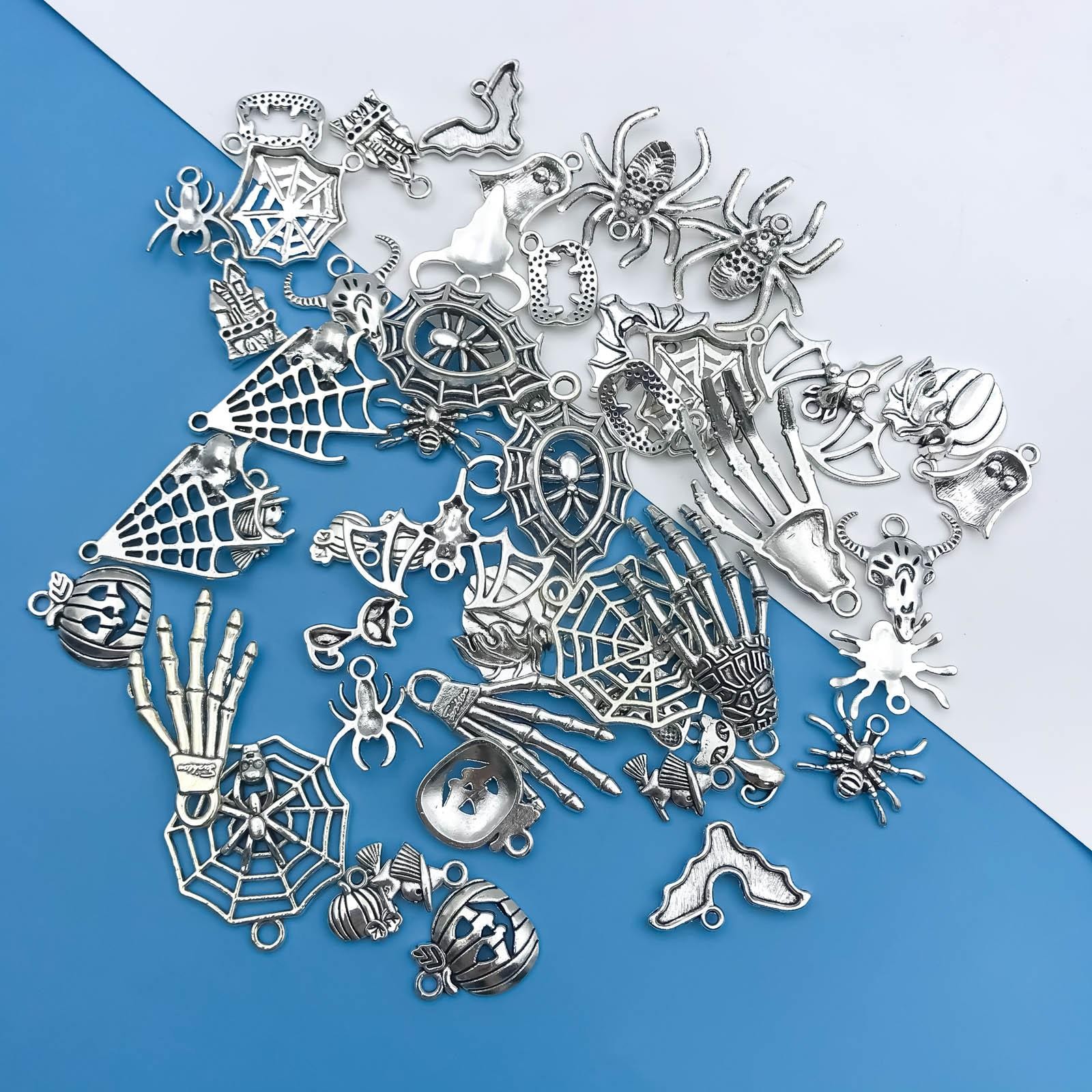 Halloween Charms 50pcs Silver Zinc Alloy Diy Jewelry Making Kit Pendants Bulk Se