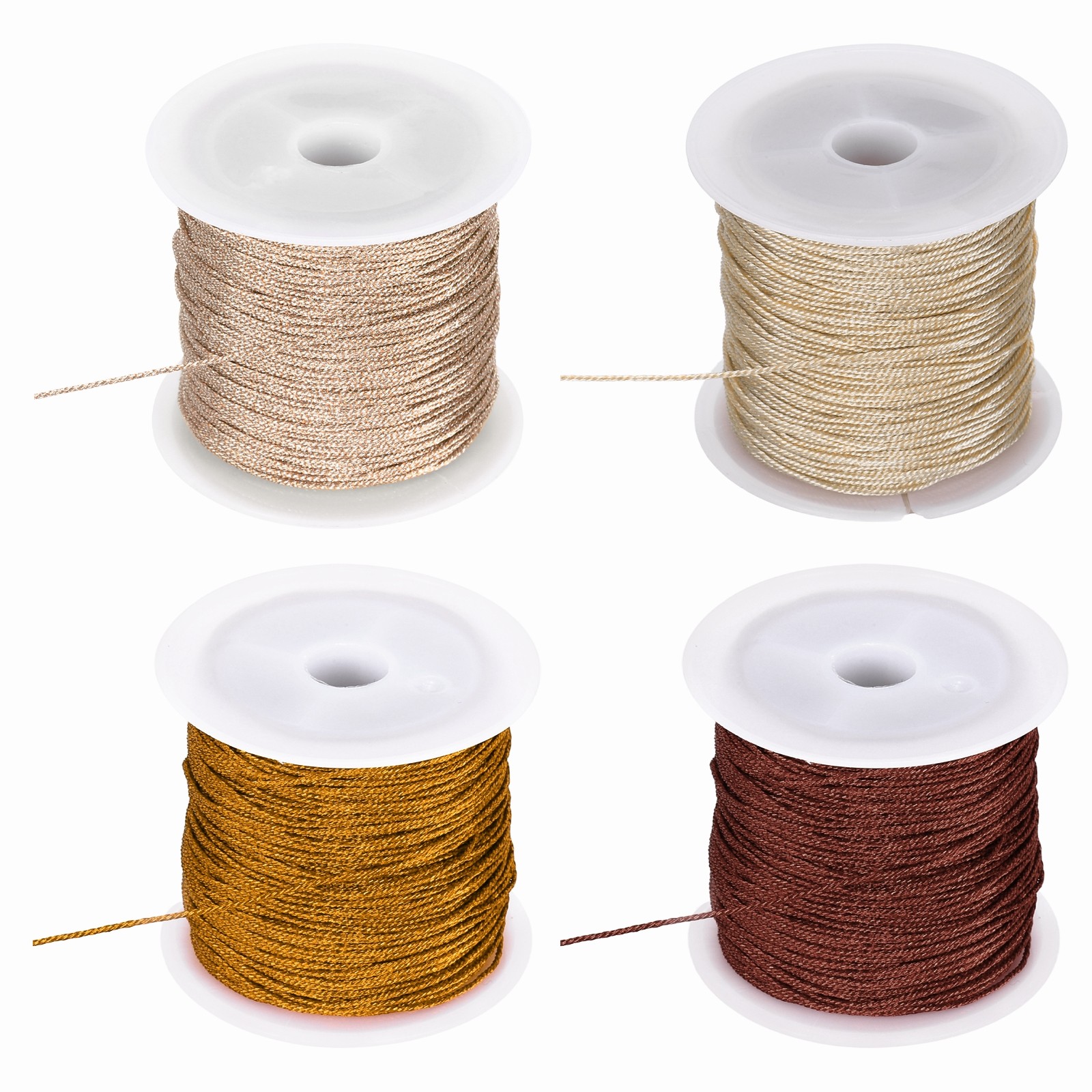 4 Roll 0.8mm Metallic Cords Thread Khaki/Brown/Dark Brown/Rose Gold 27.34 Yards
