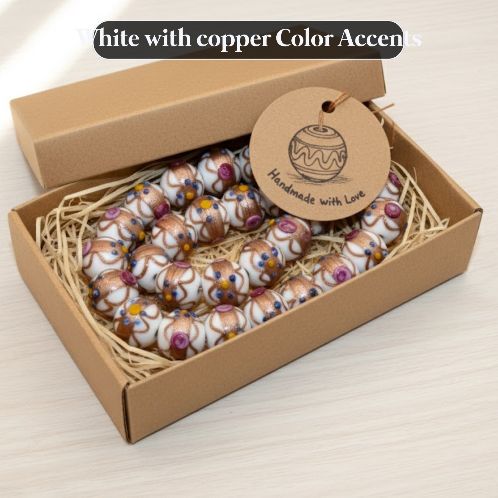 10 Strand Wedding Cake Beads 12mm White, Indian Handmade Fancy Glass Beads.